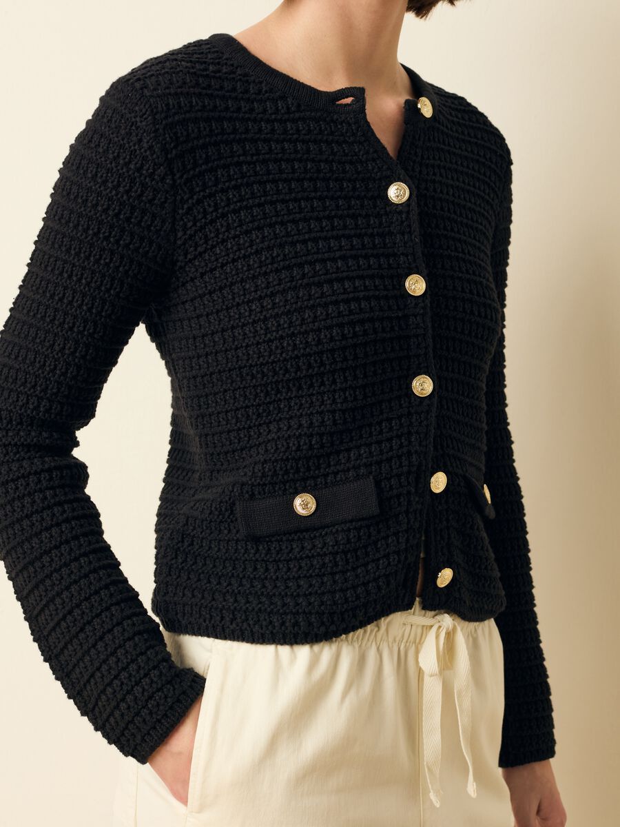 Knitted cardigan jacket with gold buttons_0