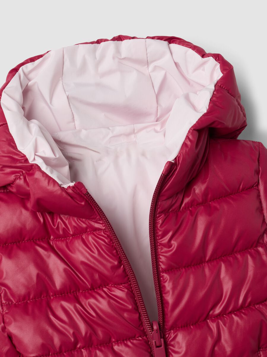 Giacca Ultralight reversibile rosa e rosso con cappuccio e zip per bimba_2