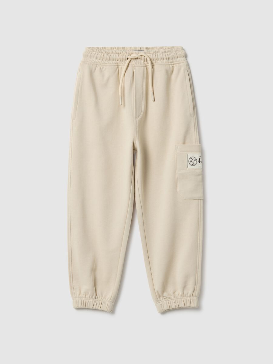 Kids' beige jogger trousers in pure cotton regular fit_0