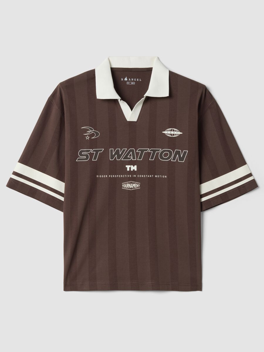 Brown pure cotton polo shirt with classic collar_4