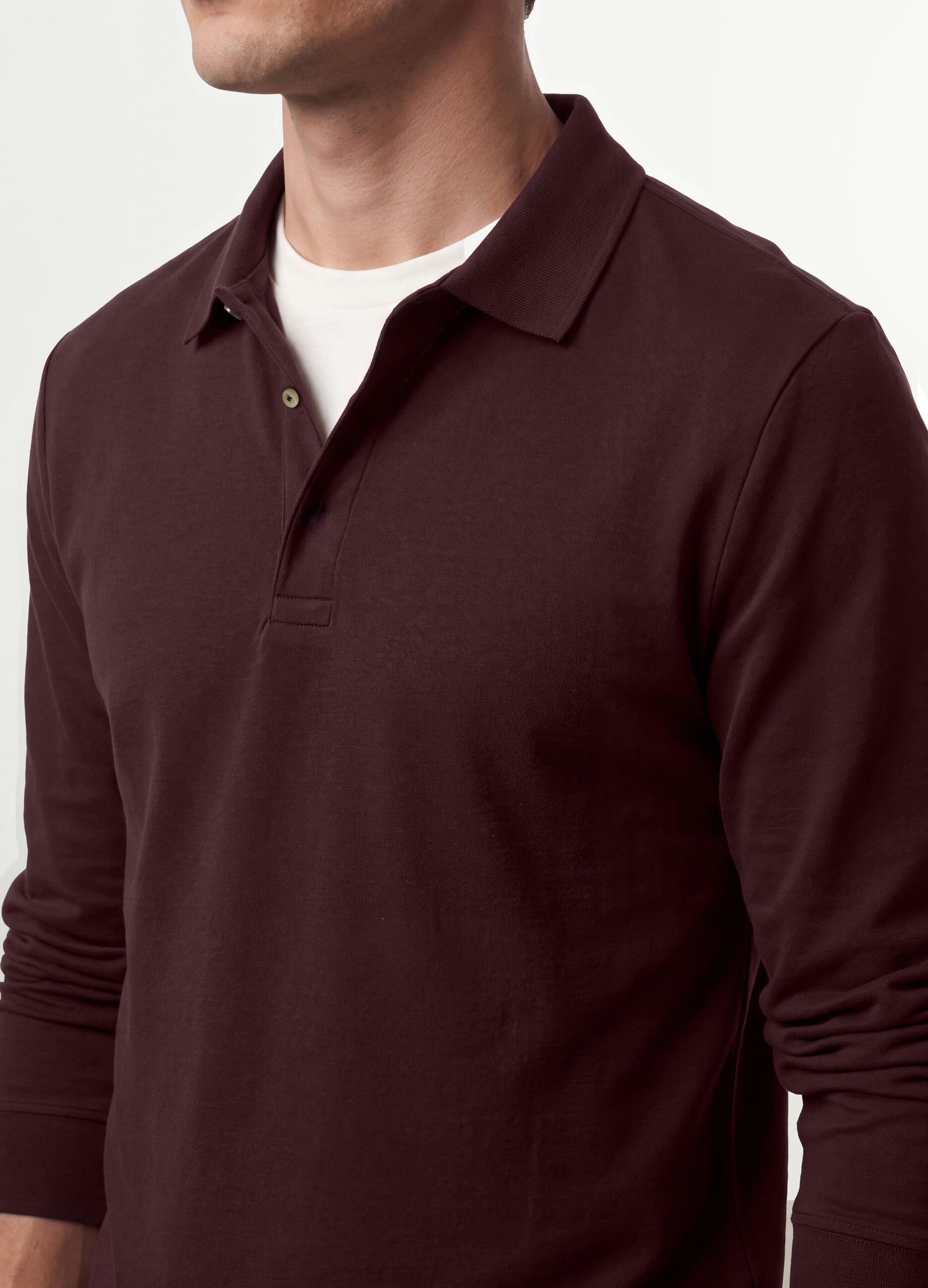 Men&rsquo;s brown regular-fit long-sleeve stretch cotton polo shirt
