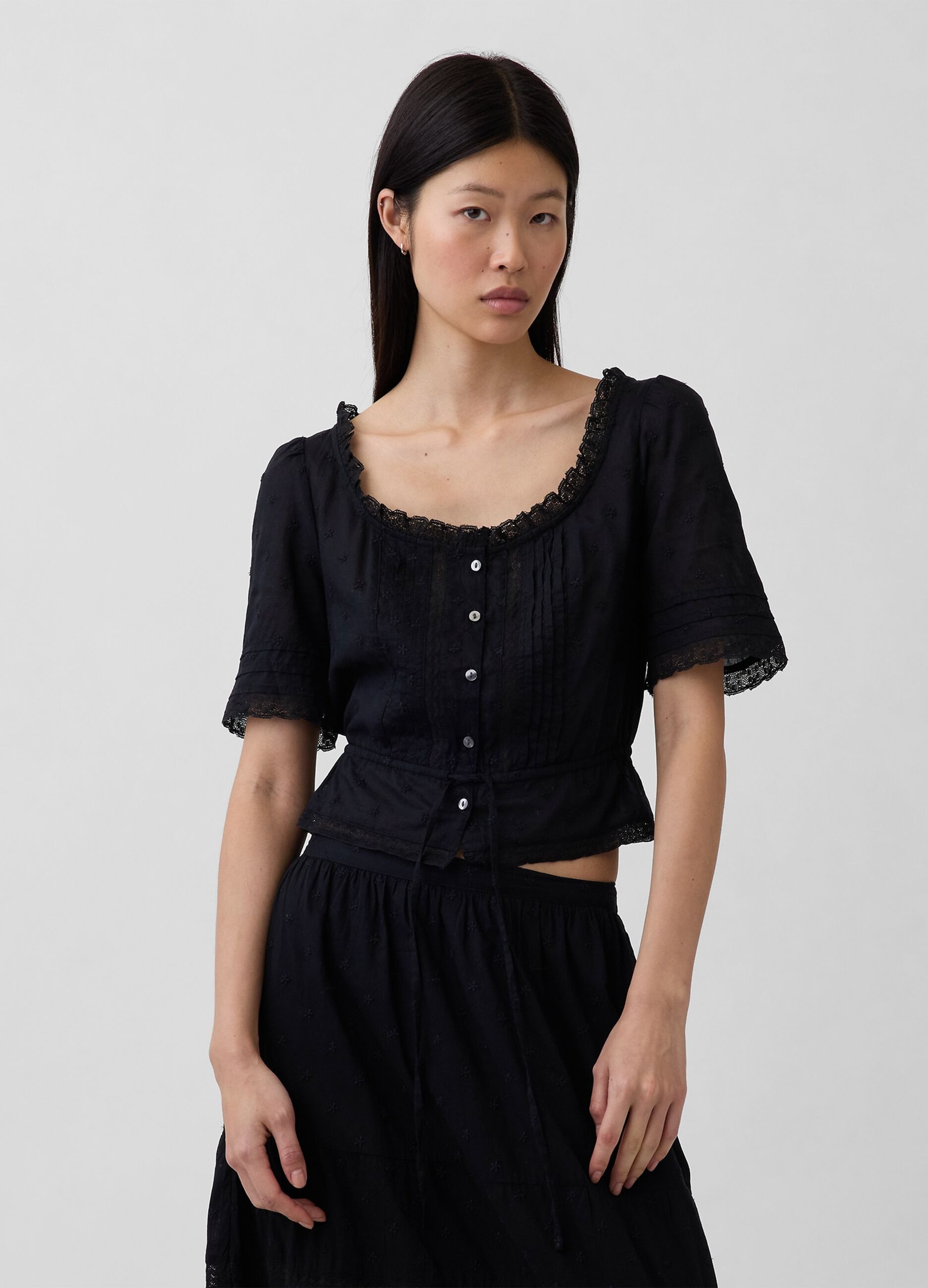 Pure cotton blouse with lace