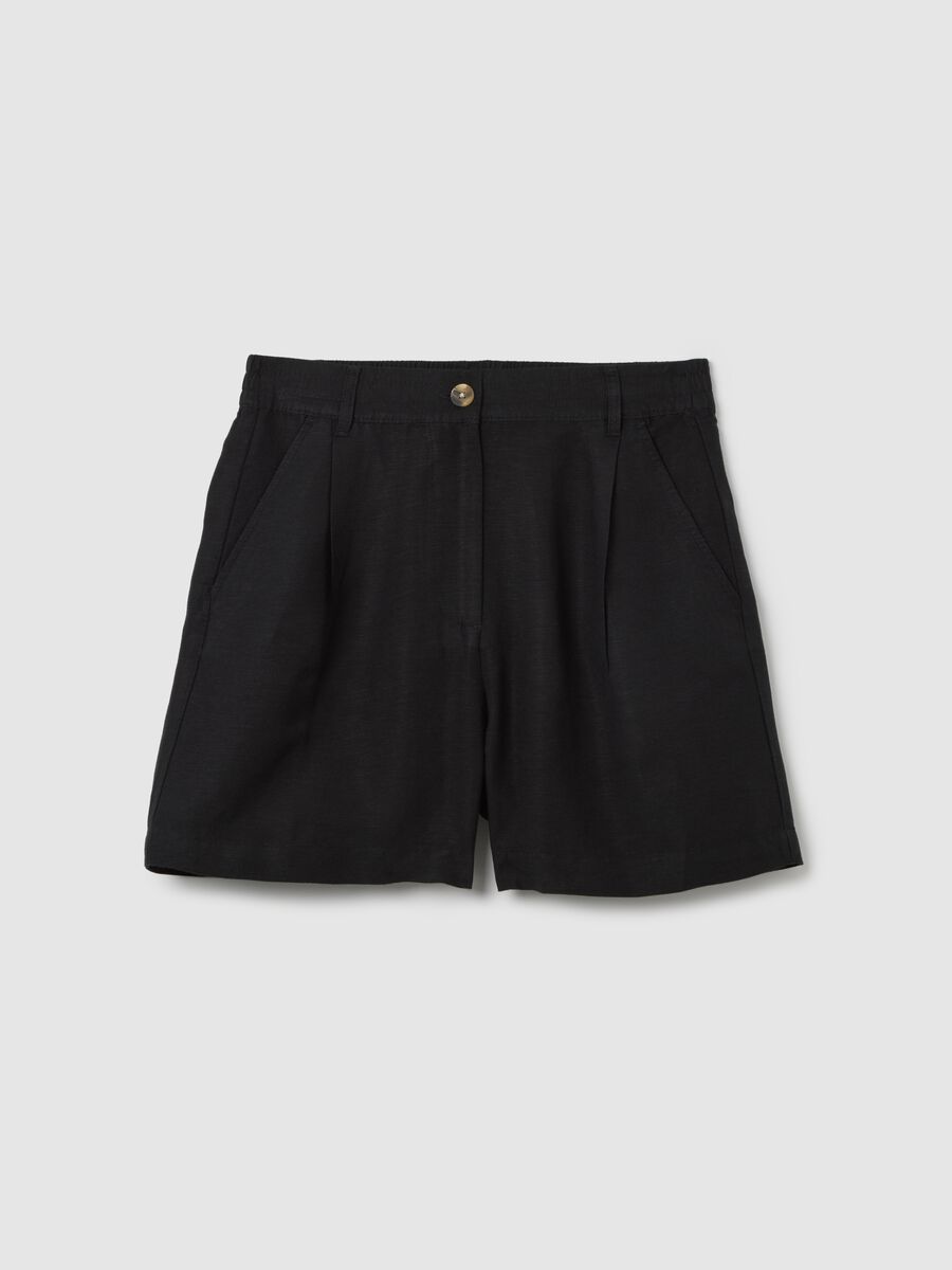 Women's black regular-fit shorts in linen and viscose blend_4