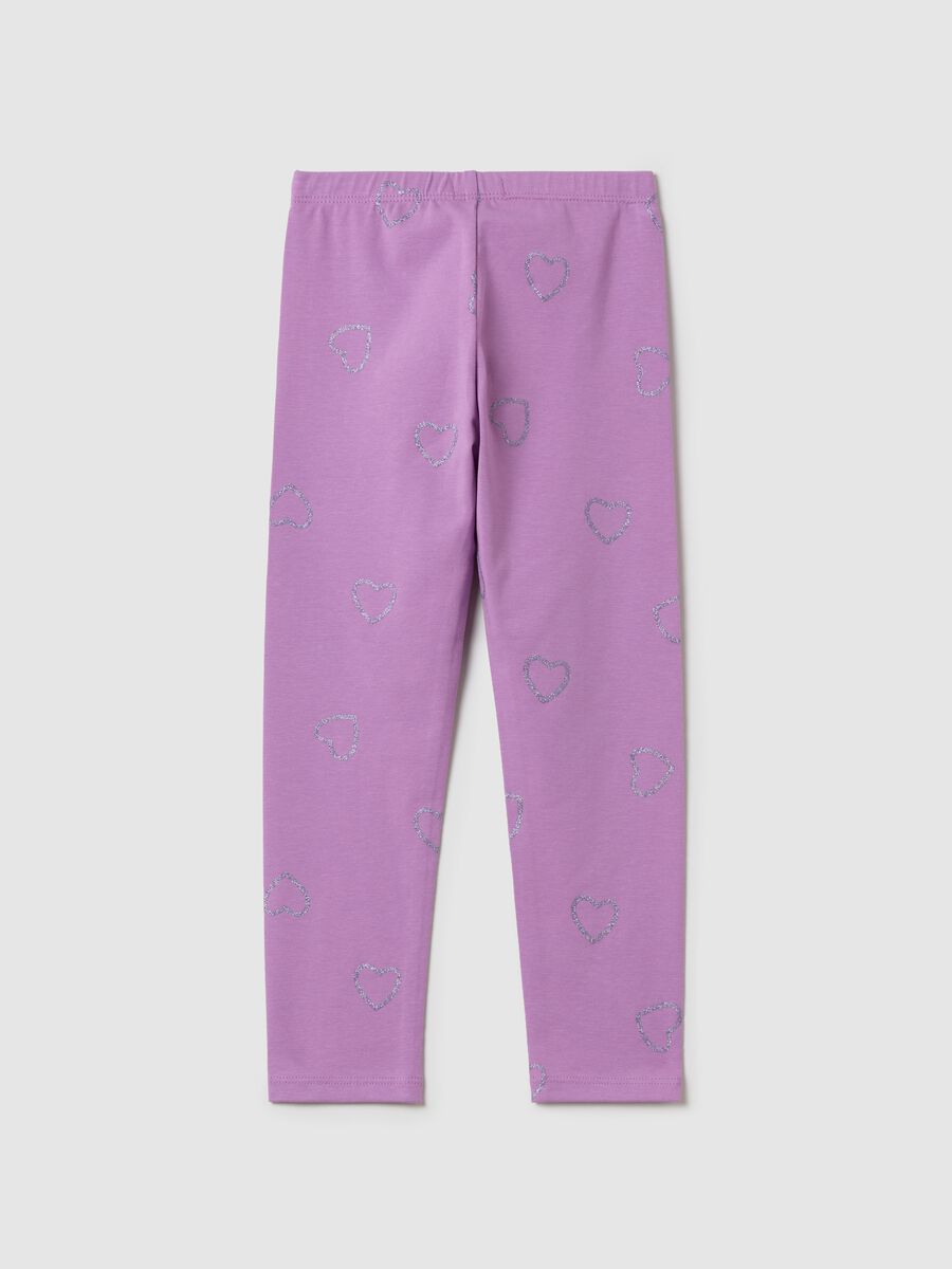 Stretch cotton leggings with glitter print_1