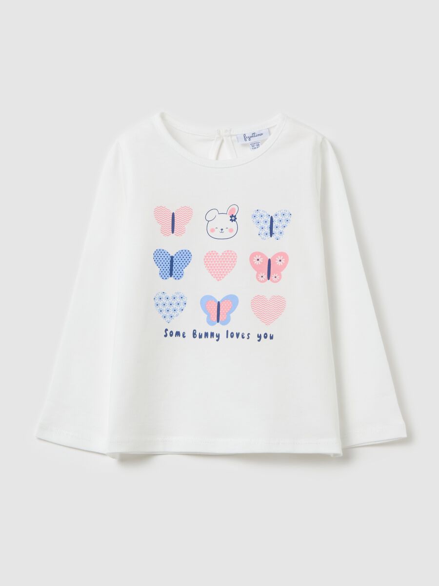 Cotton T-shirt with print and long sleeves_0