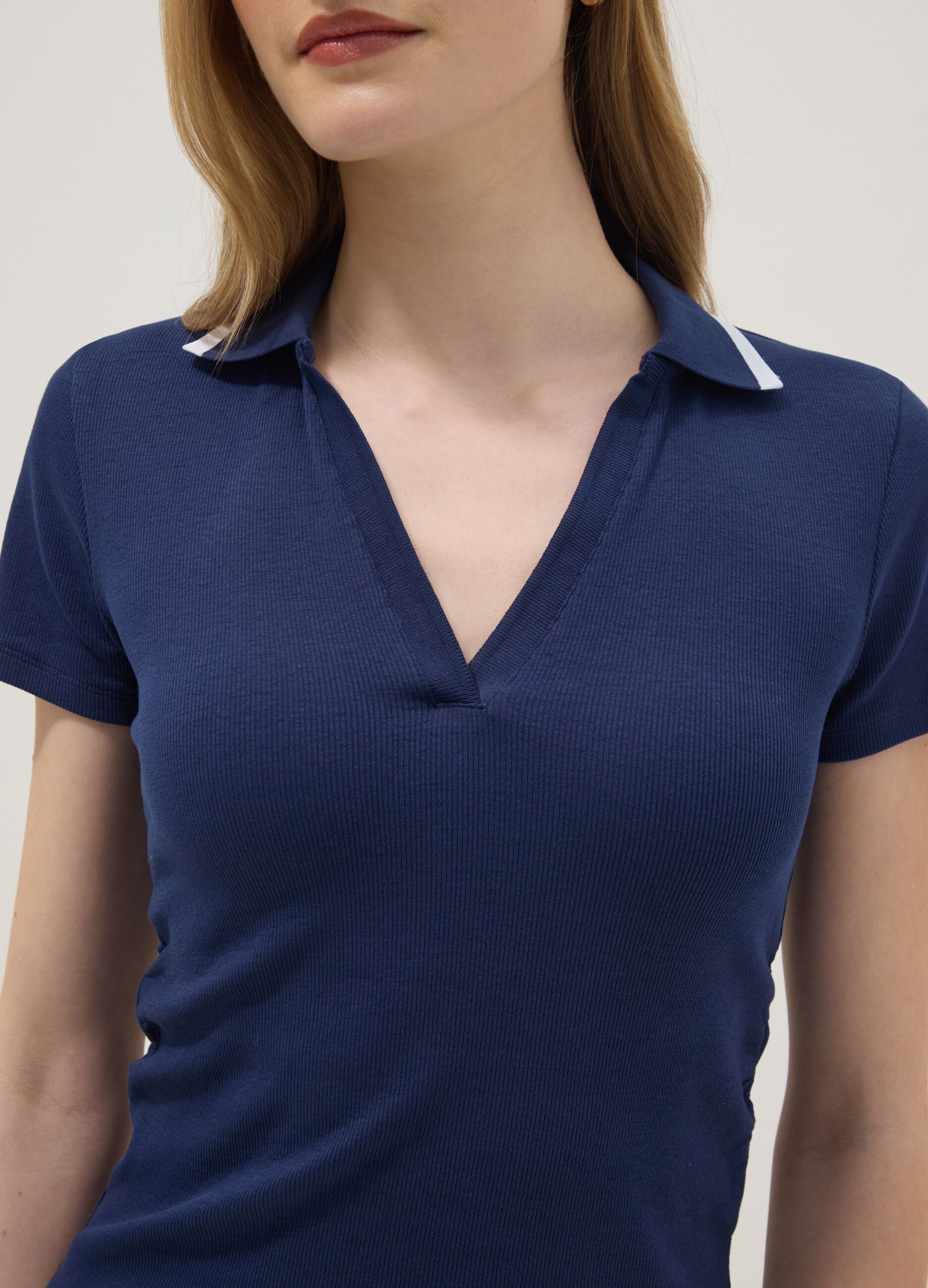 Blue stretch cotton short-sleeve polo shirt, regular fit