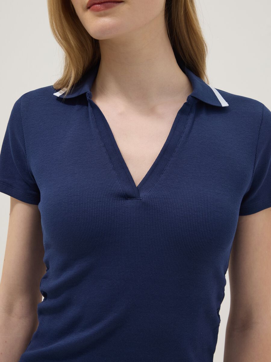 Polo a maniche corte in cotone elasticizzato blu regular fit_3