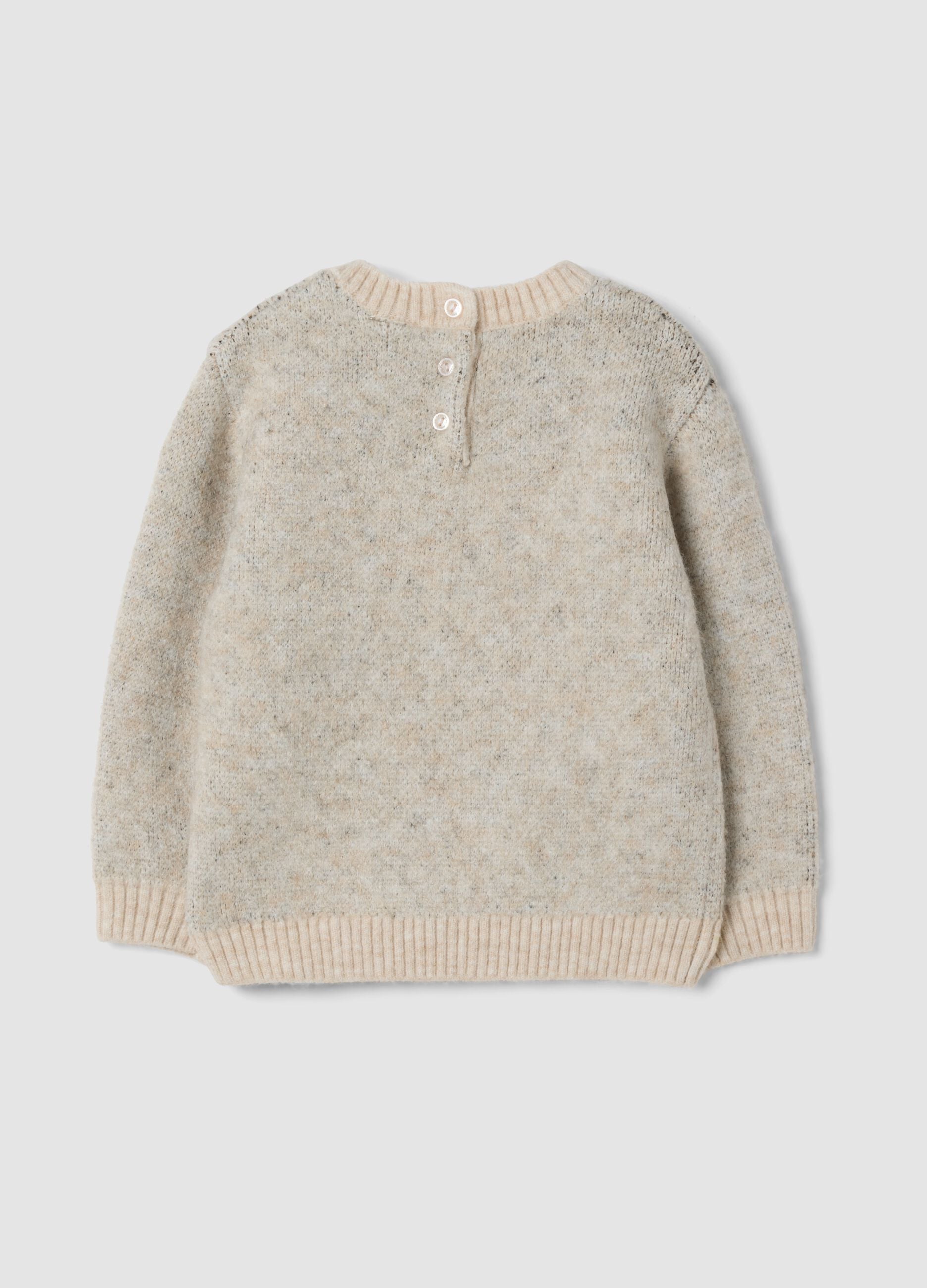 Beige stretch jersey crew-neck top