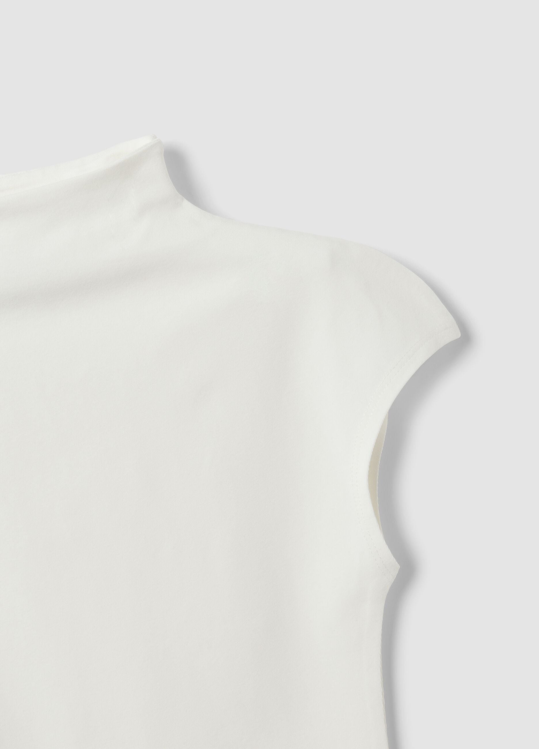 White fitted modal and stretch cotton T-shirt with high neck