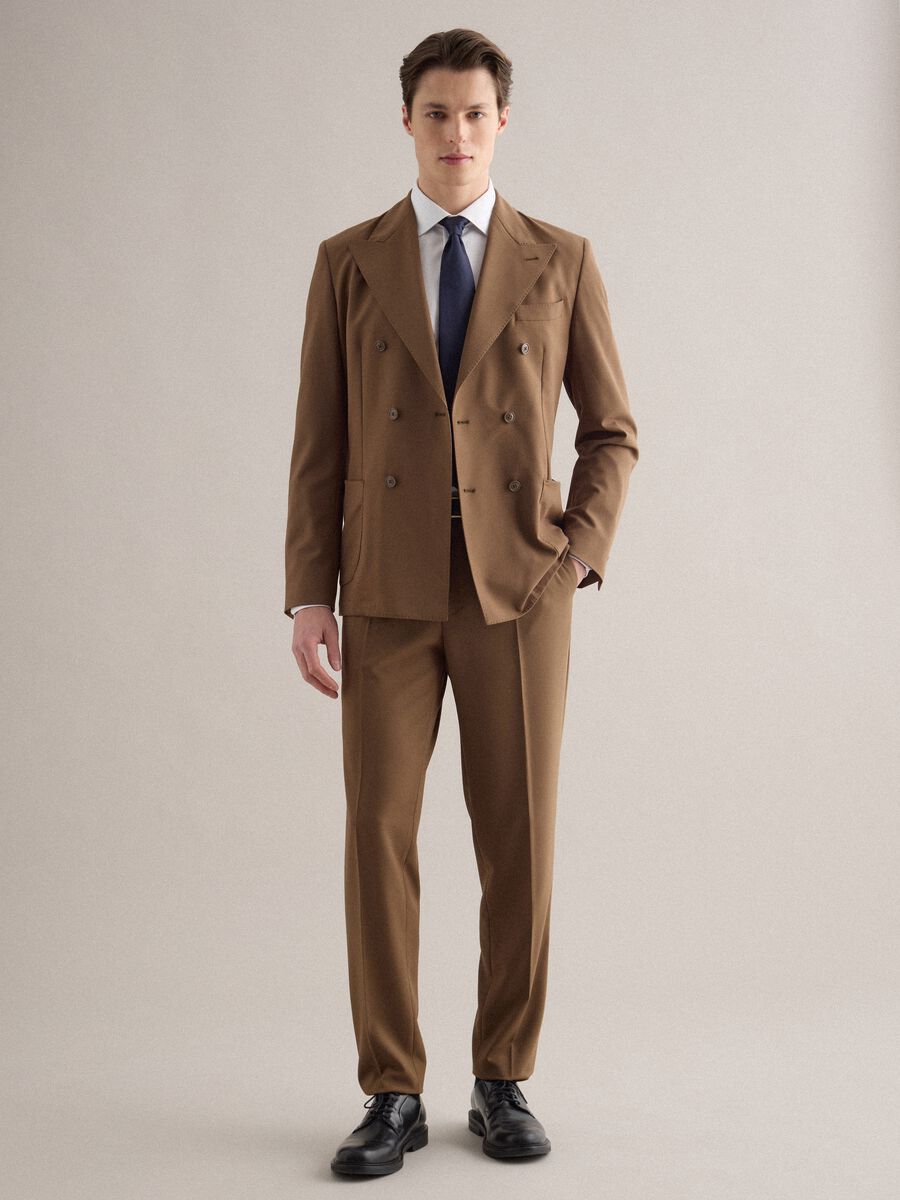 Brown Slim Fit Double Breasted Blazer_0