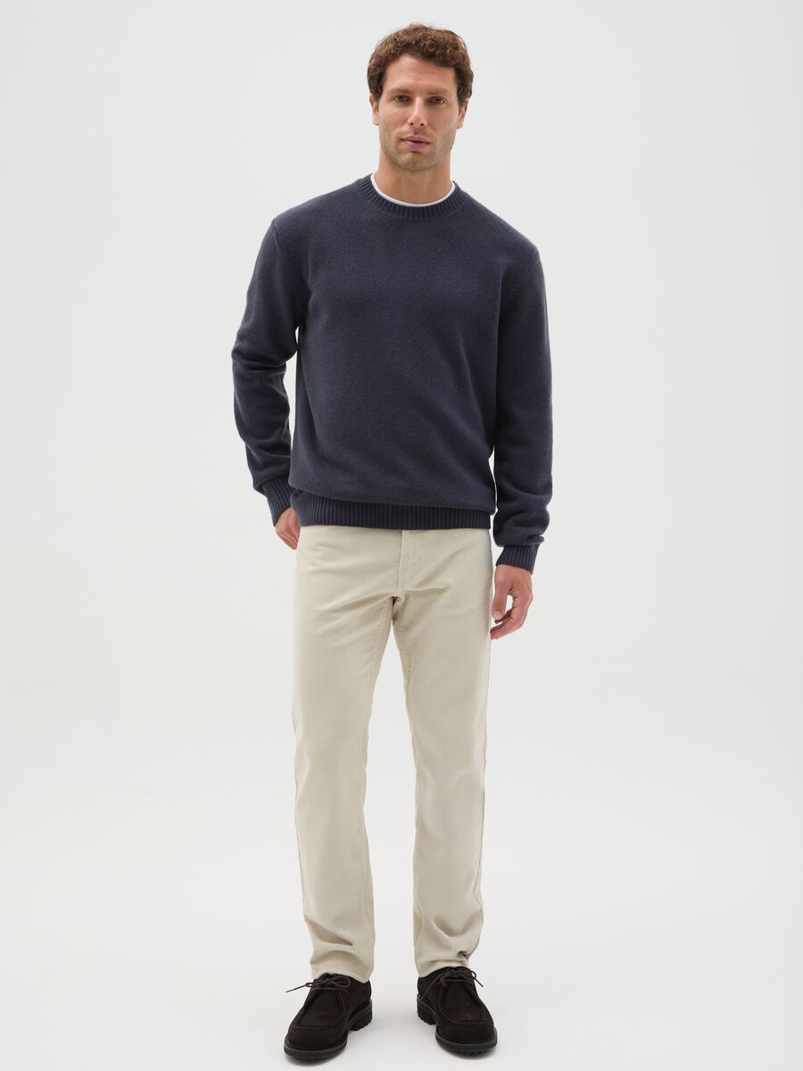 Blue crew neck sweater in regular fit wool blend_1
