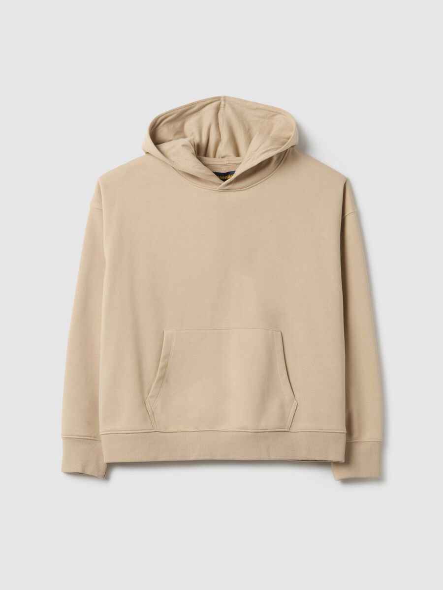 Felpa in misto cotone beige regular fit con cappuccio_4