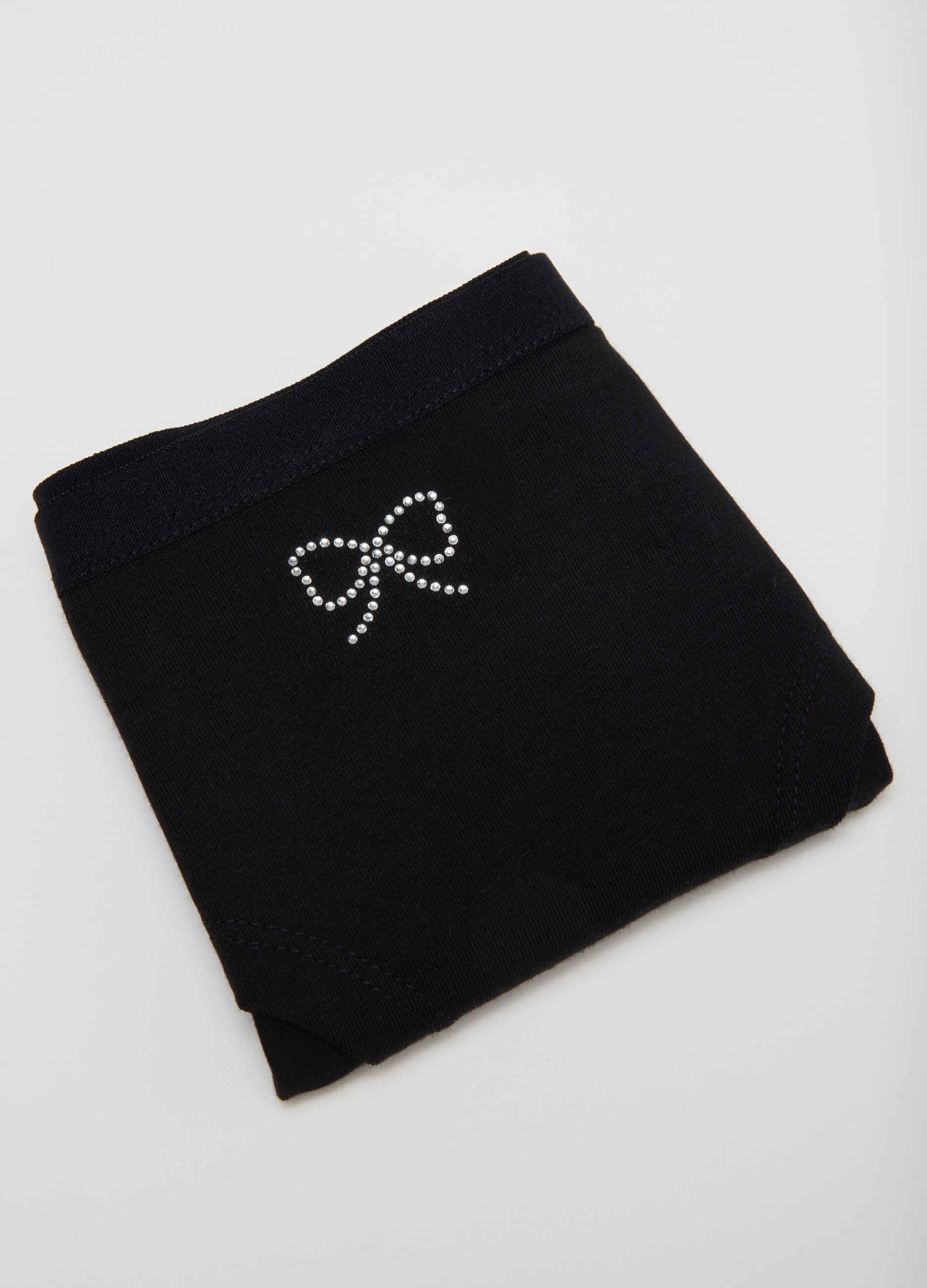 Girls' black cotton knickers, regular fit with bow