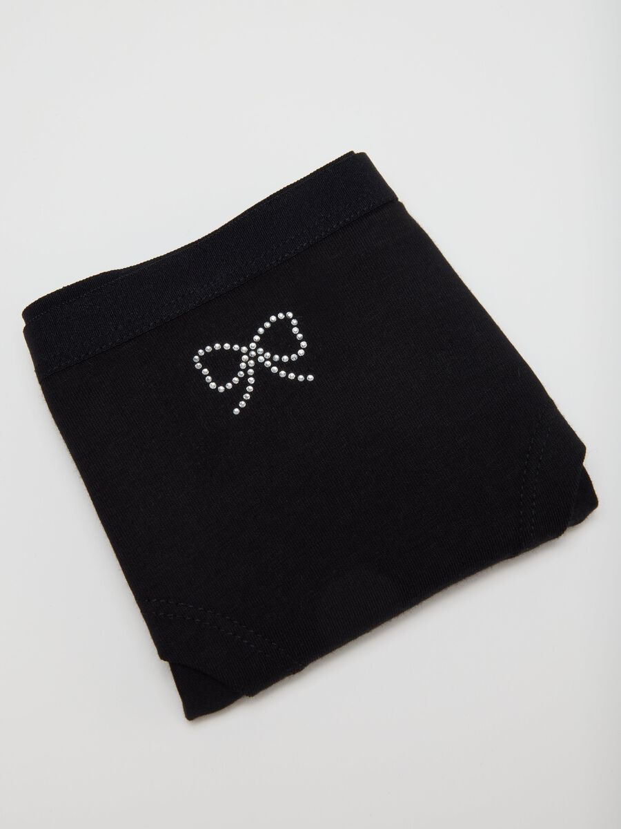Girls' black cotton knickers, regular fit with bow_2