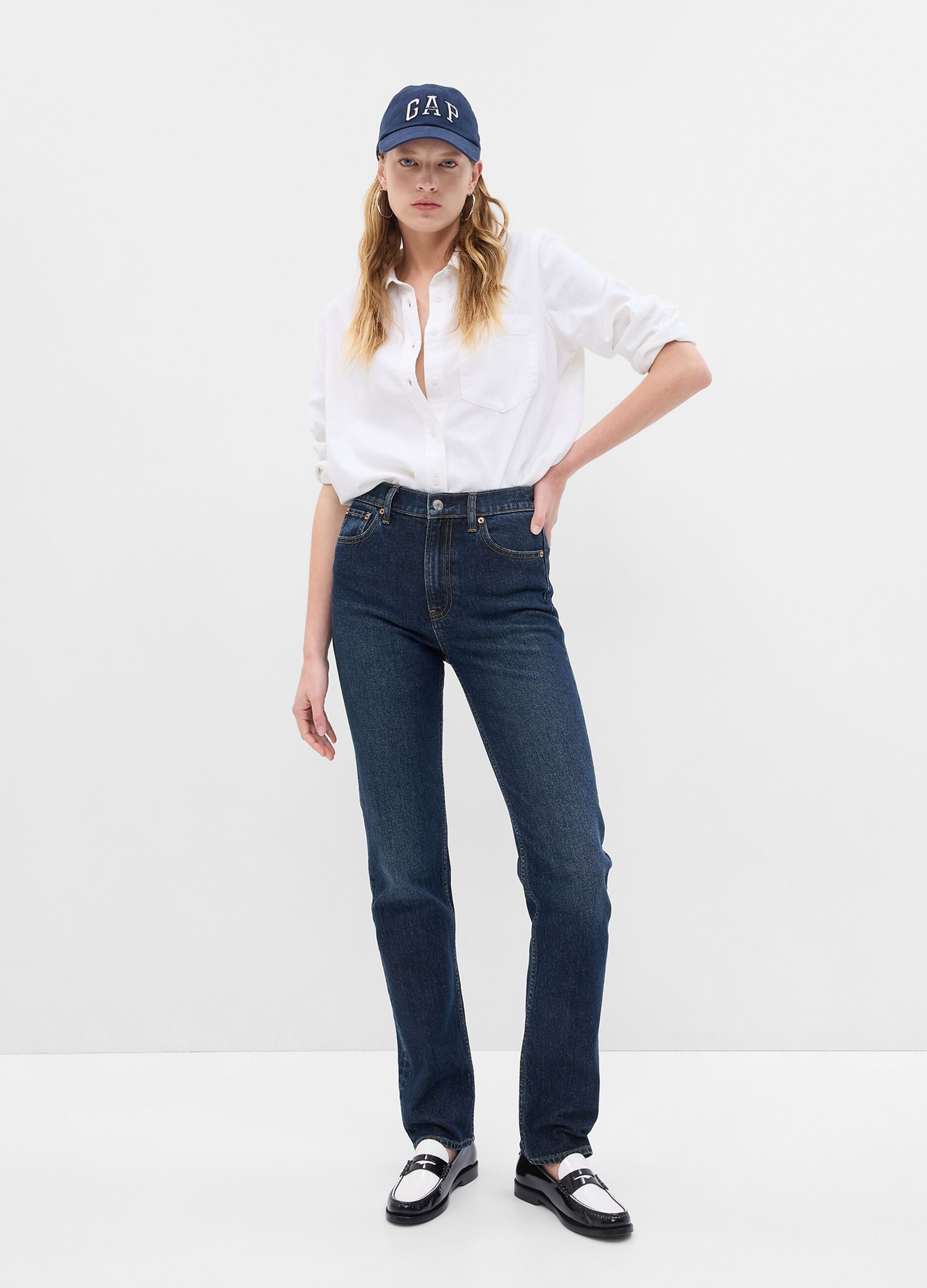Straight-fit, high-rise jeans