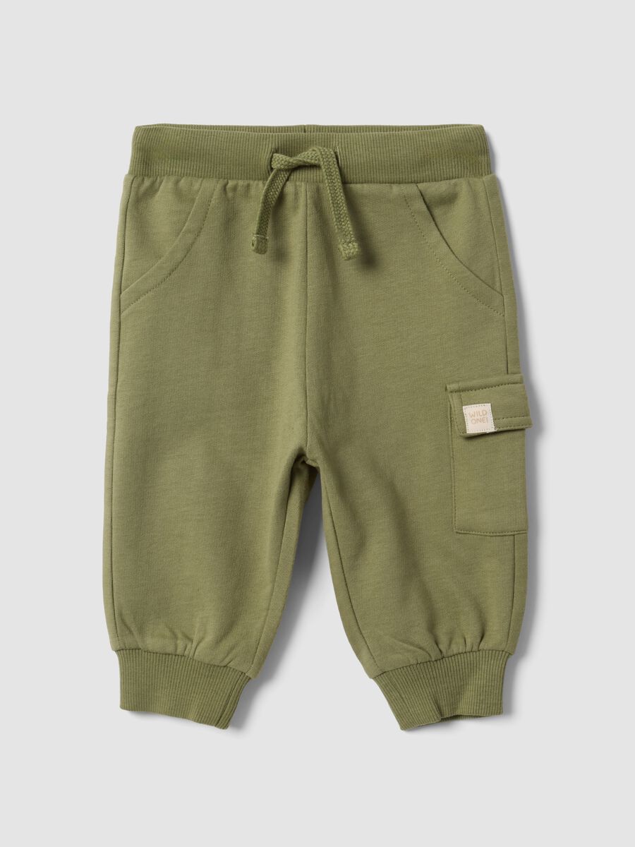 Pantaloni cargo verdi in puro cotone organico con coulisse per neonato_0