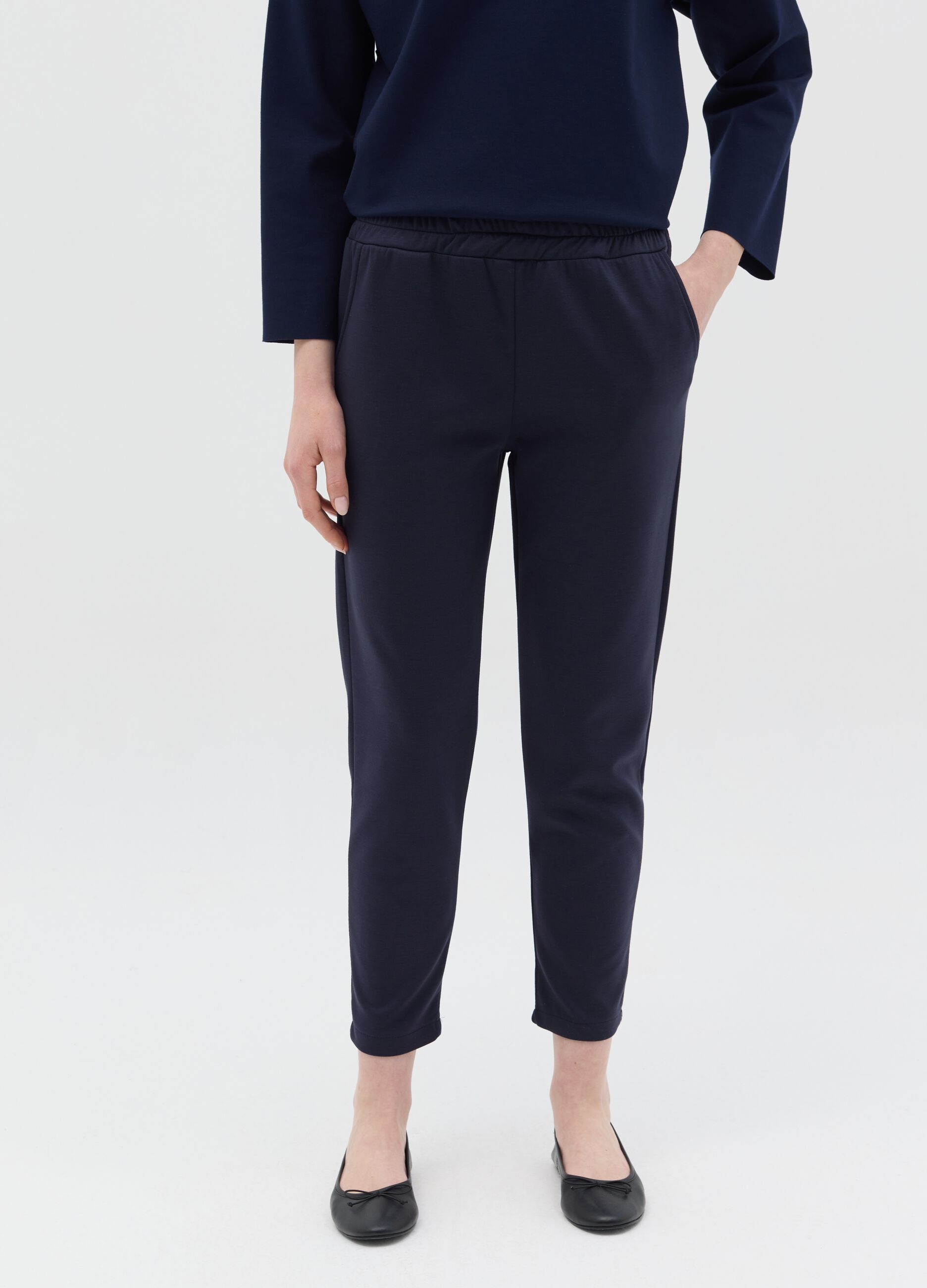 Blue cropped-fit trousers in stretch viscose blend