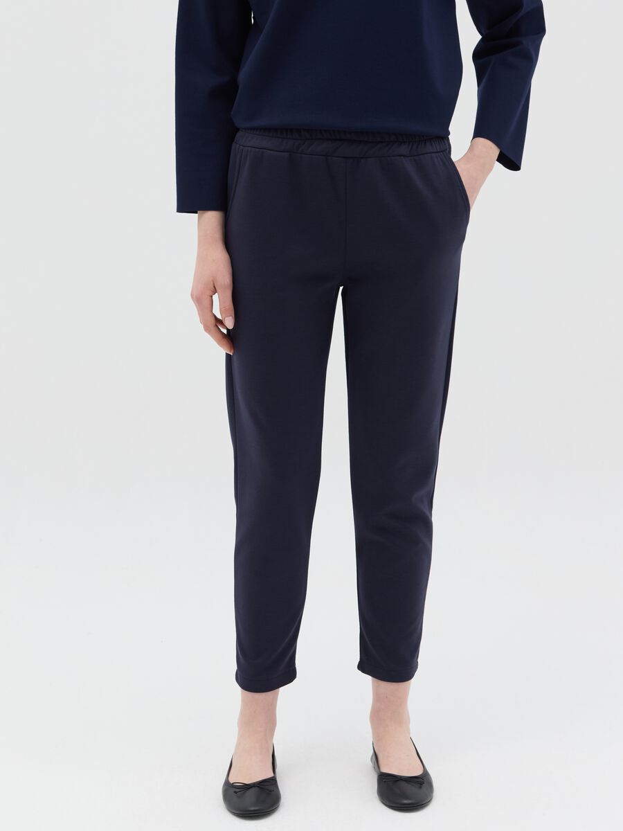 Blue cropped-fit trousers in stretch viscose blend_1