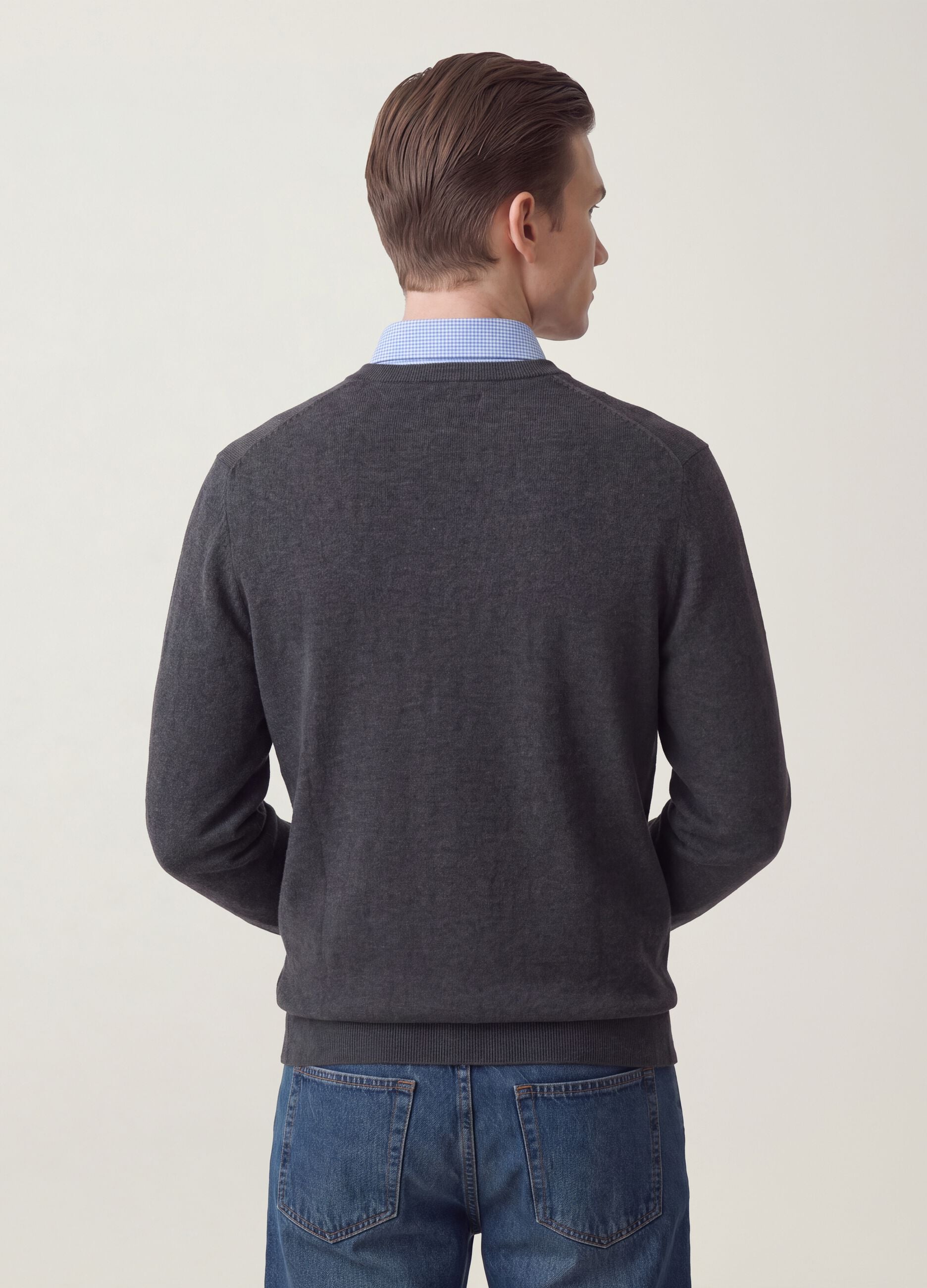 Maglia grigia in misto cotone e cashmere girocollo
