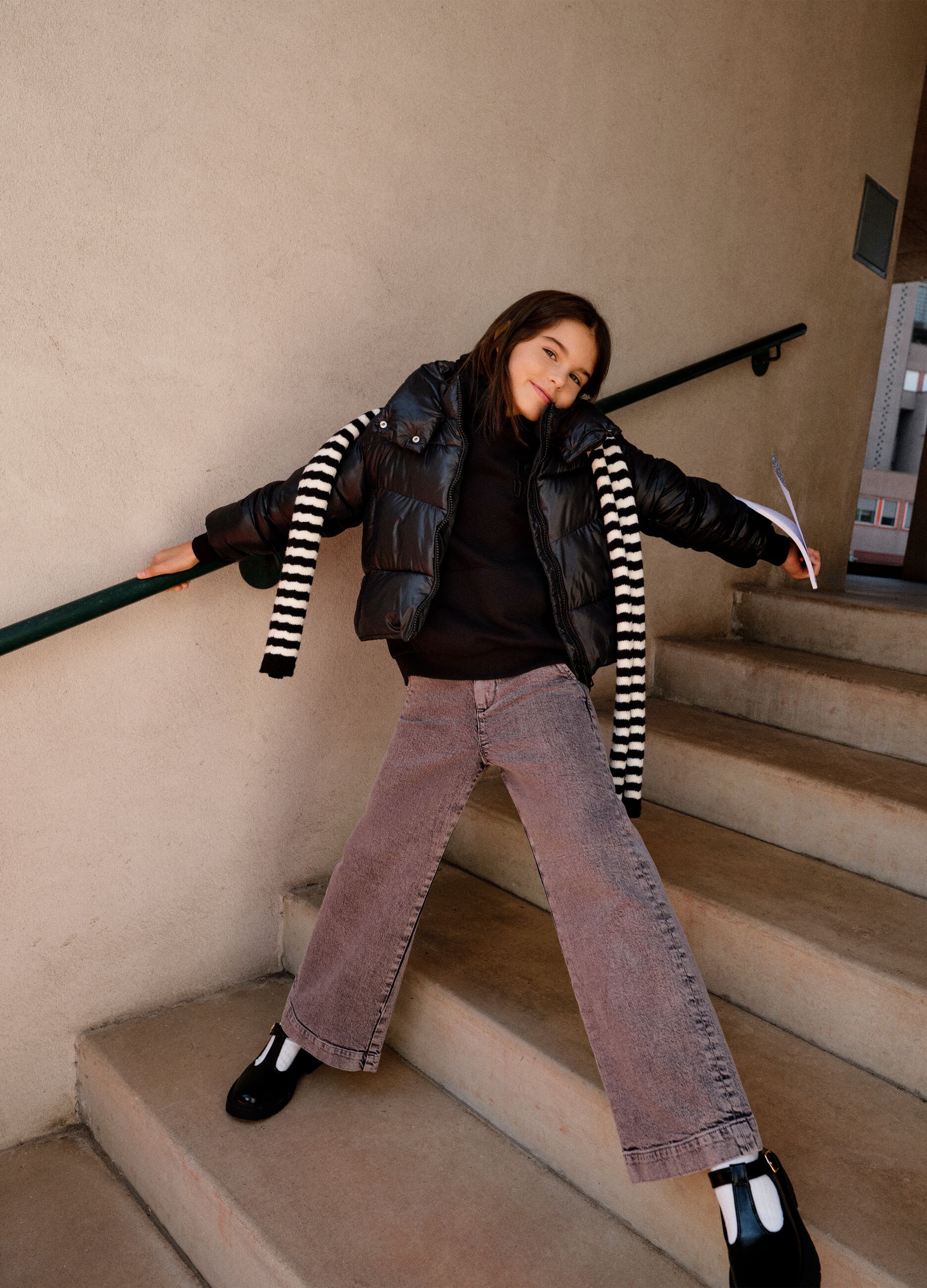 Grey Denim Wide Leg Girls' Trousers