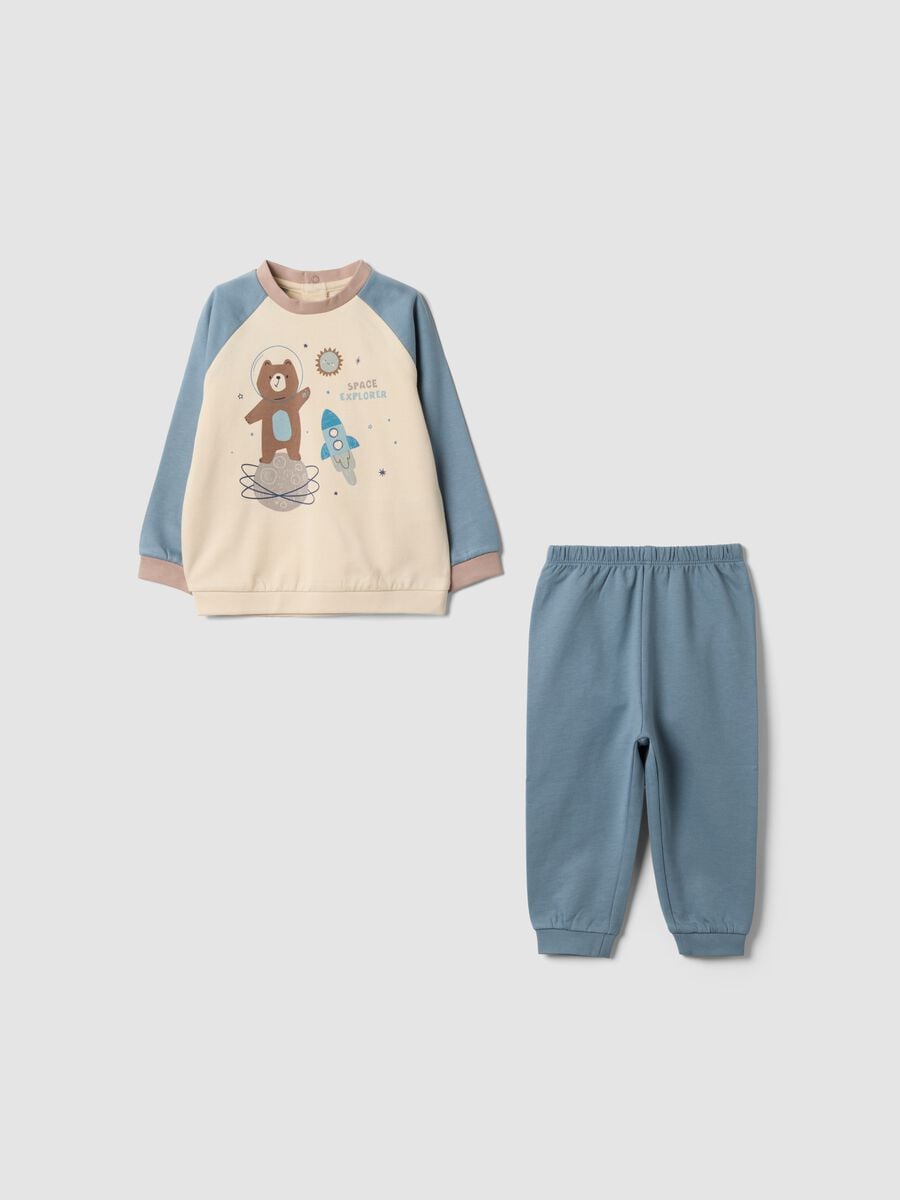 Light blue crew-neck pyjamas in pure organic cotton_0