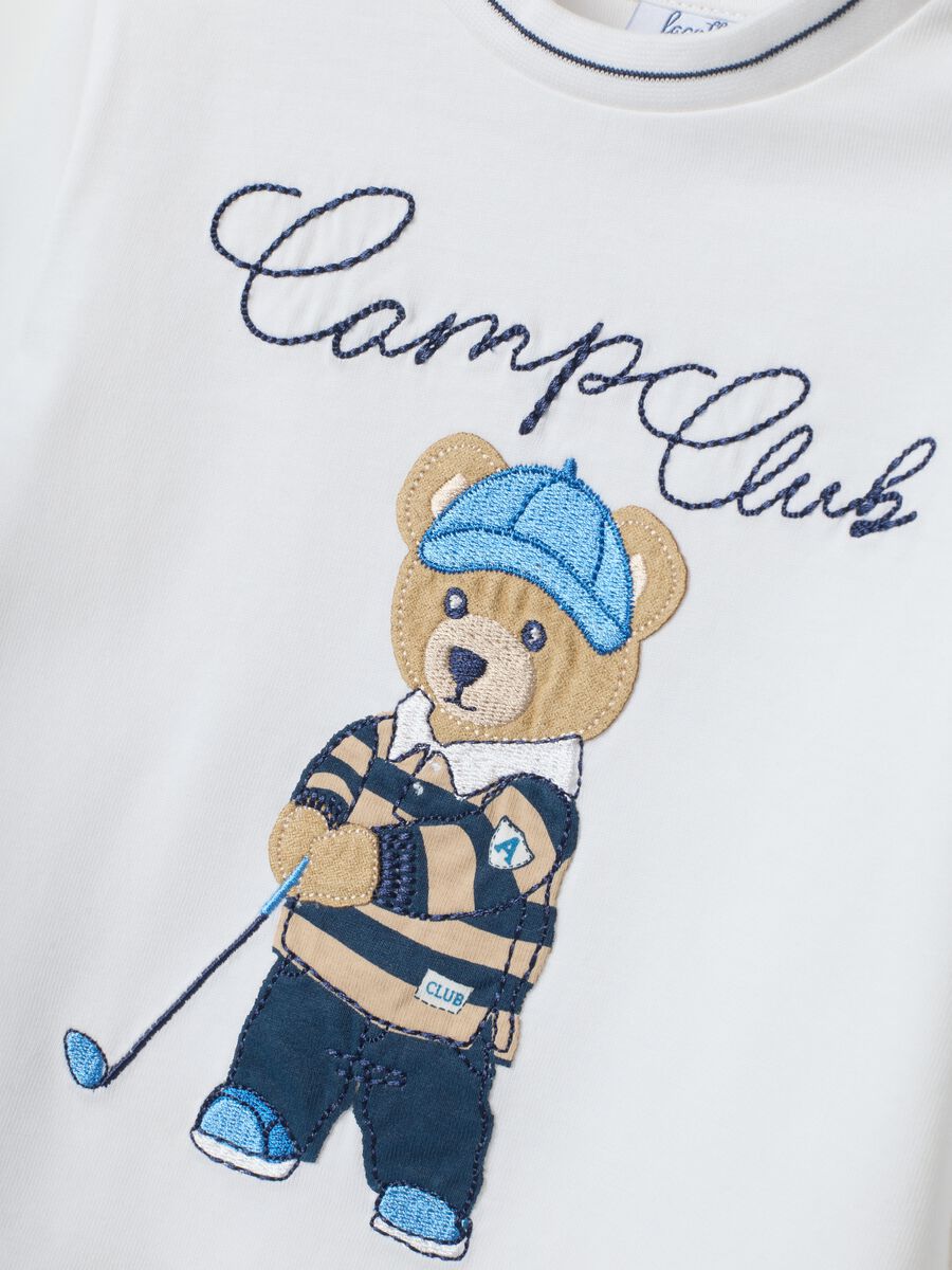 White organic cotton T-shirt with embroidered teddy bear, regular fit_3