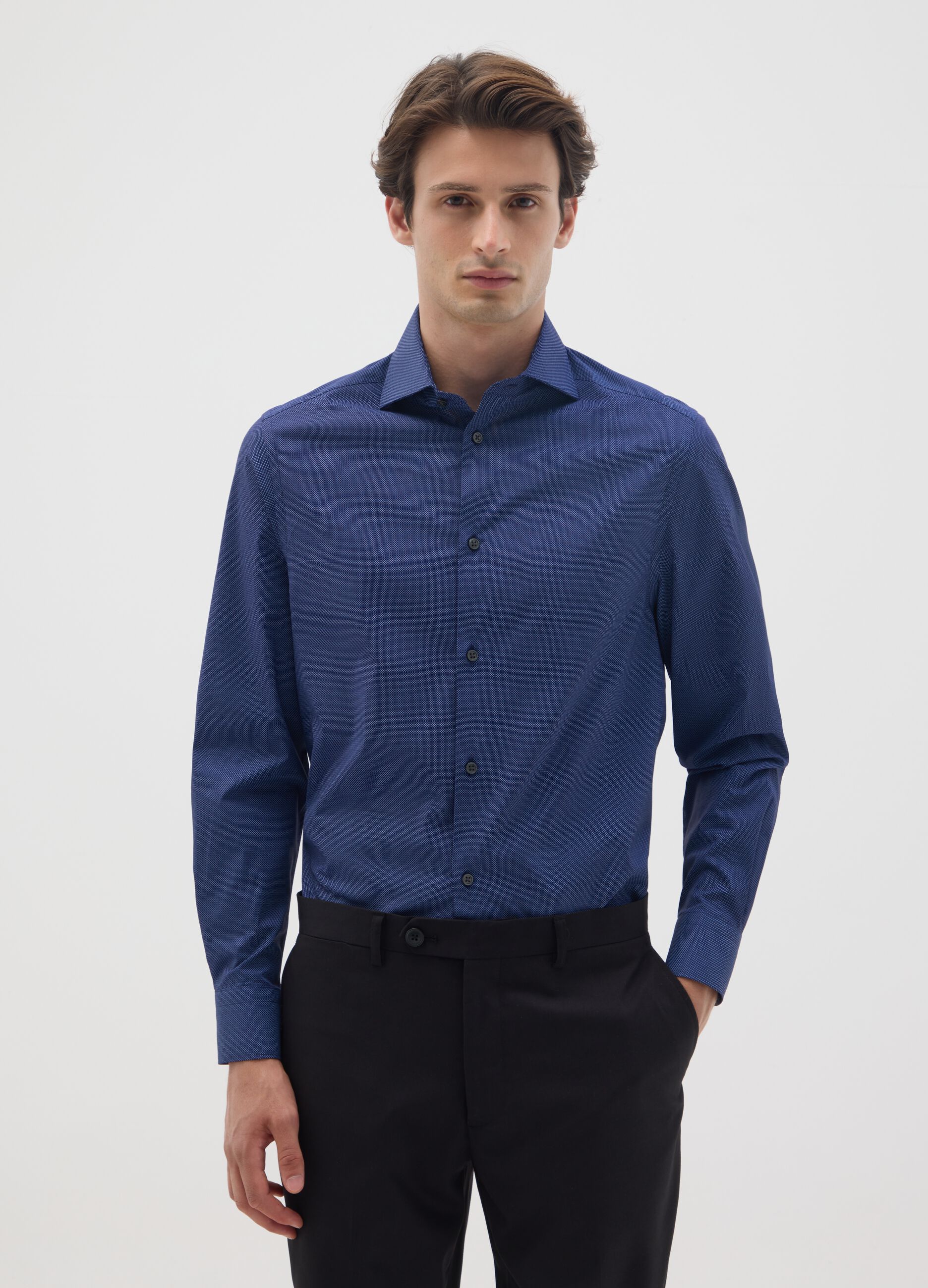 Blue Cotton Regular Fit Shirt