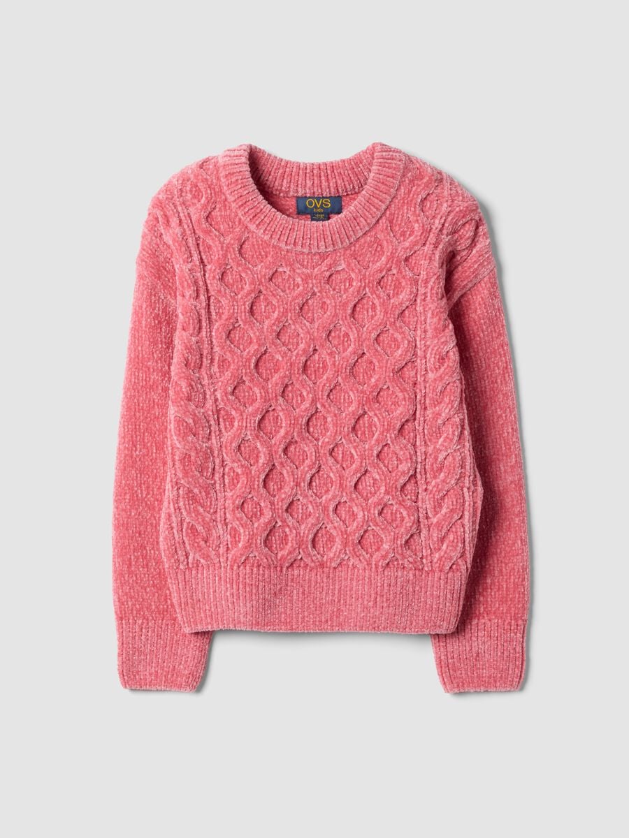 Maglione rosa girocollo a trecce regular fit_0