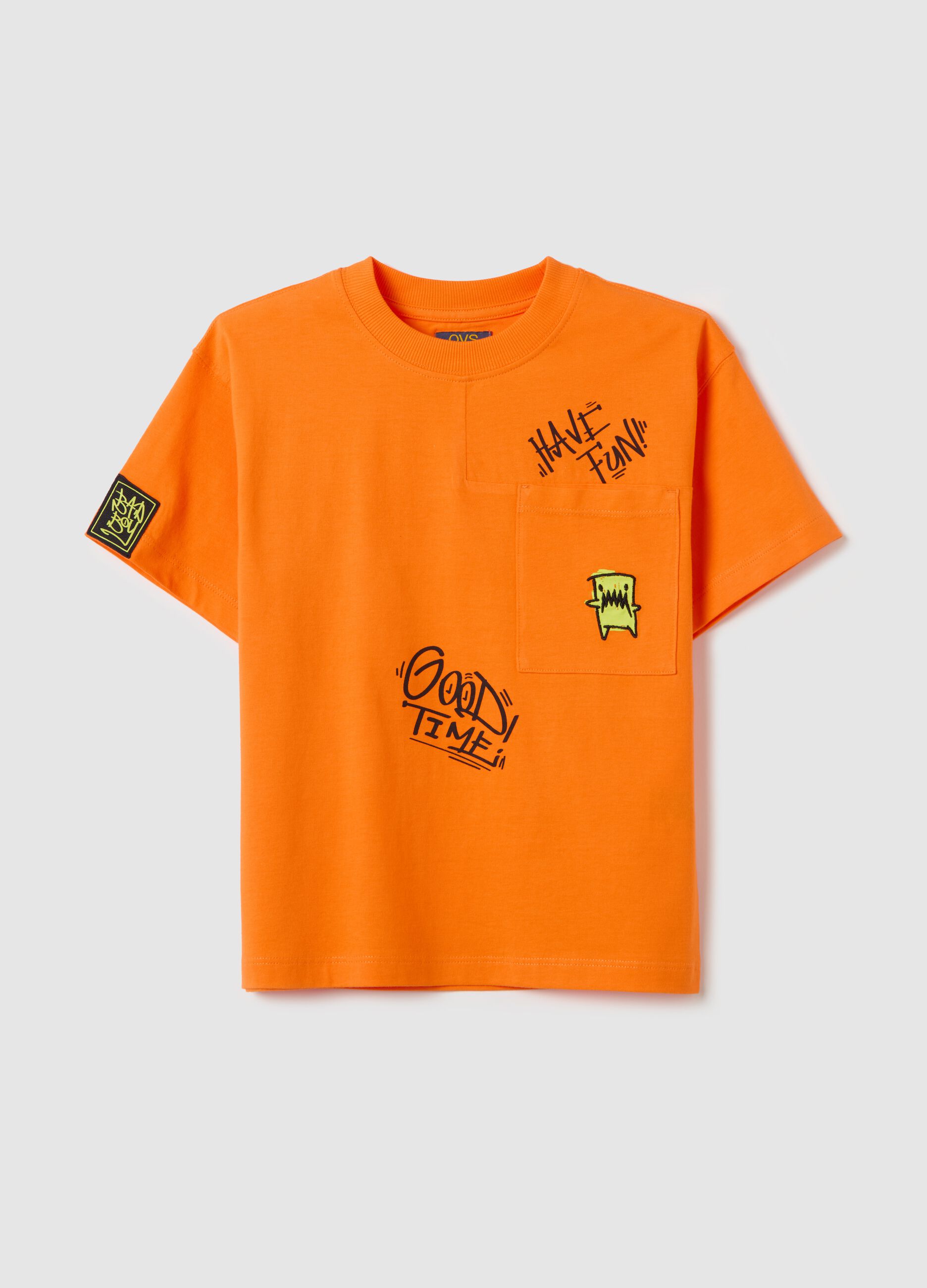 Cotton T-shirt with pocket and "Have Fun" print
