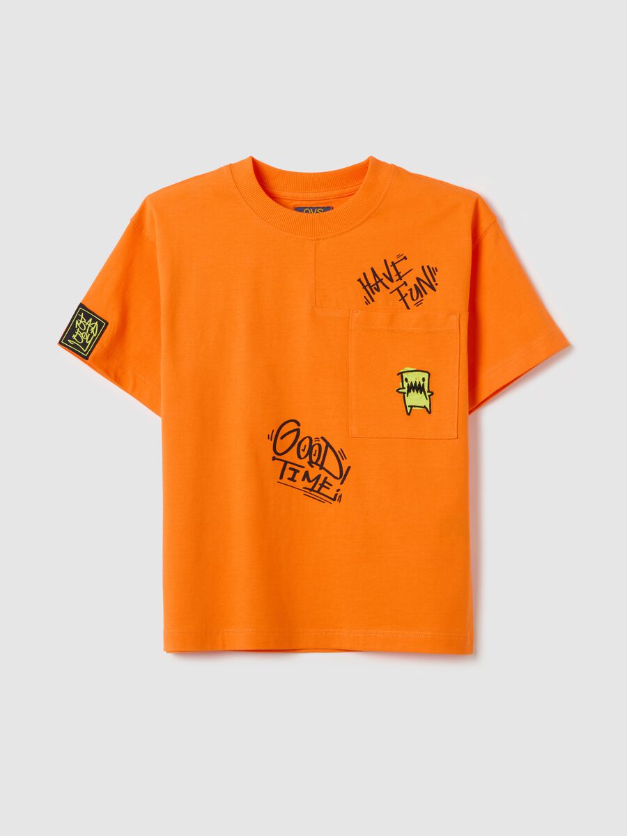 Cotton T-shirt with pocket and "Have Fun" print_0