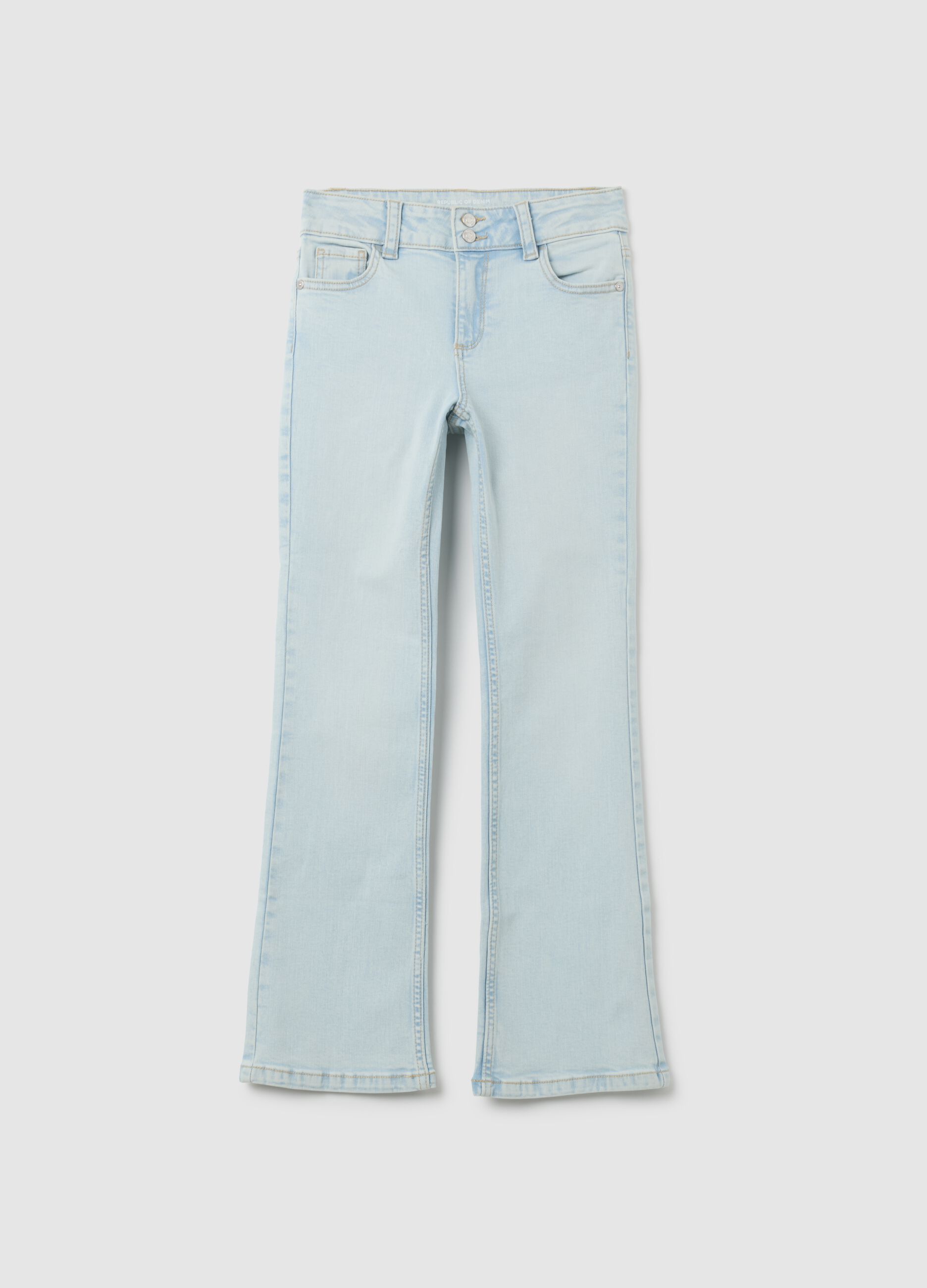 Jeans da ragazza in cotone elasticizzato azzurri flare