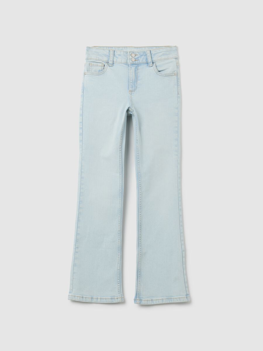 Jeans da ragazza in cotone elasticizzato azzurri flare_0