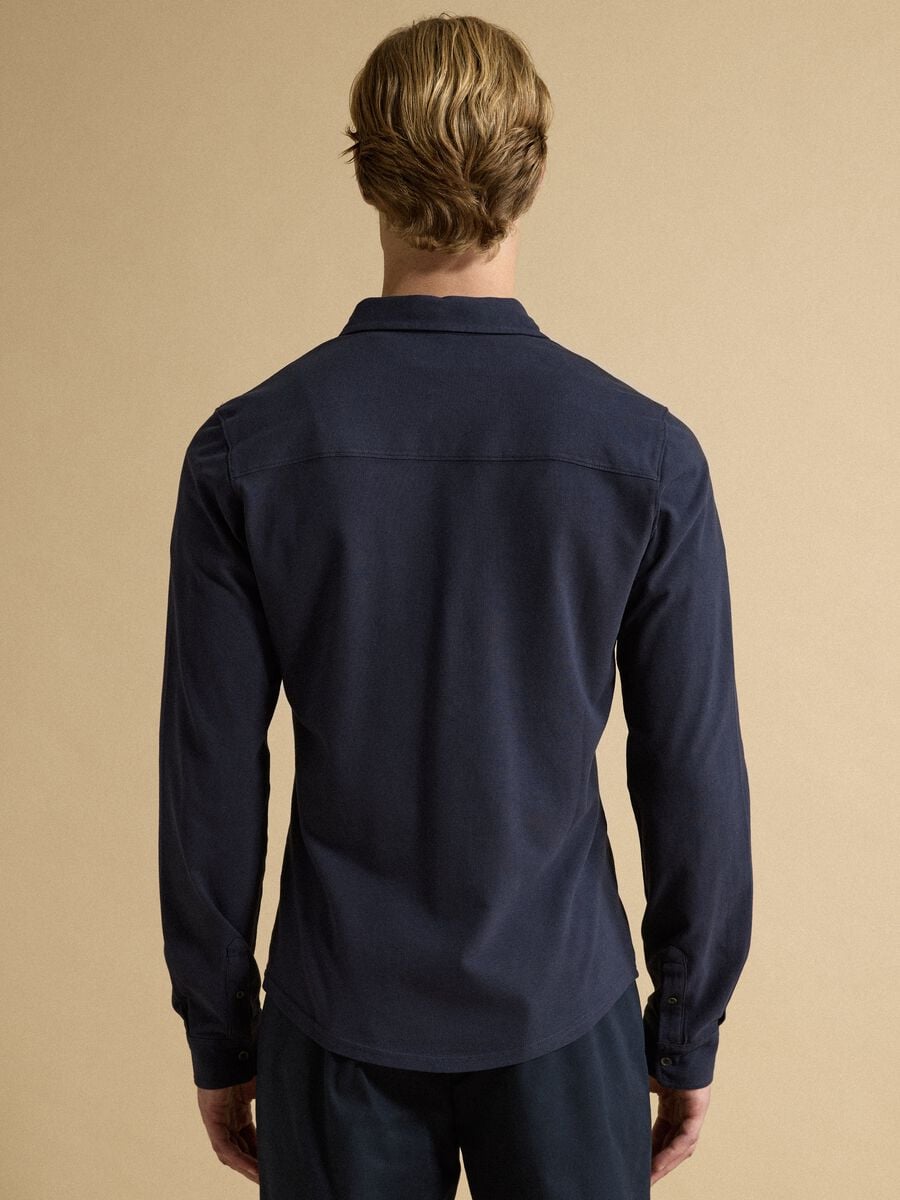 Polo piquet blu in puro cotone a maniche lunghe regular fit_3
