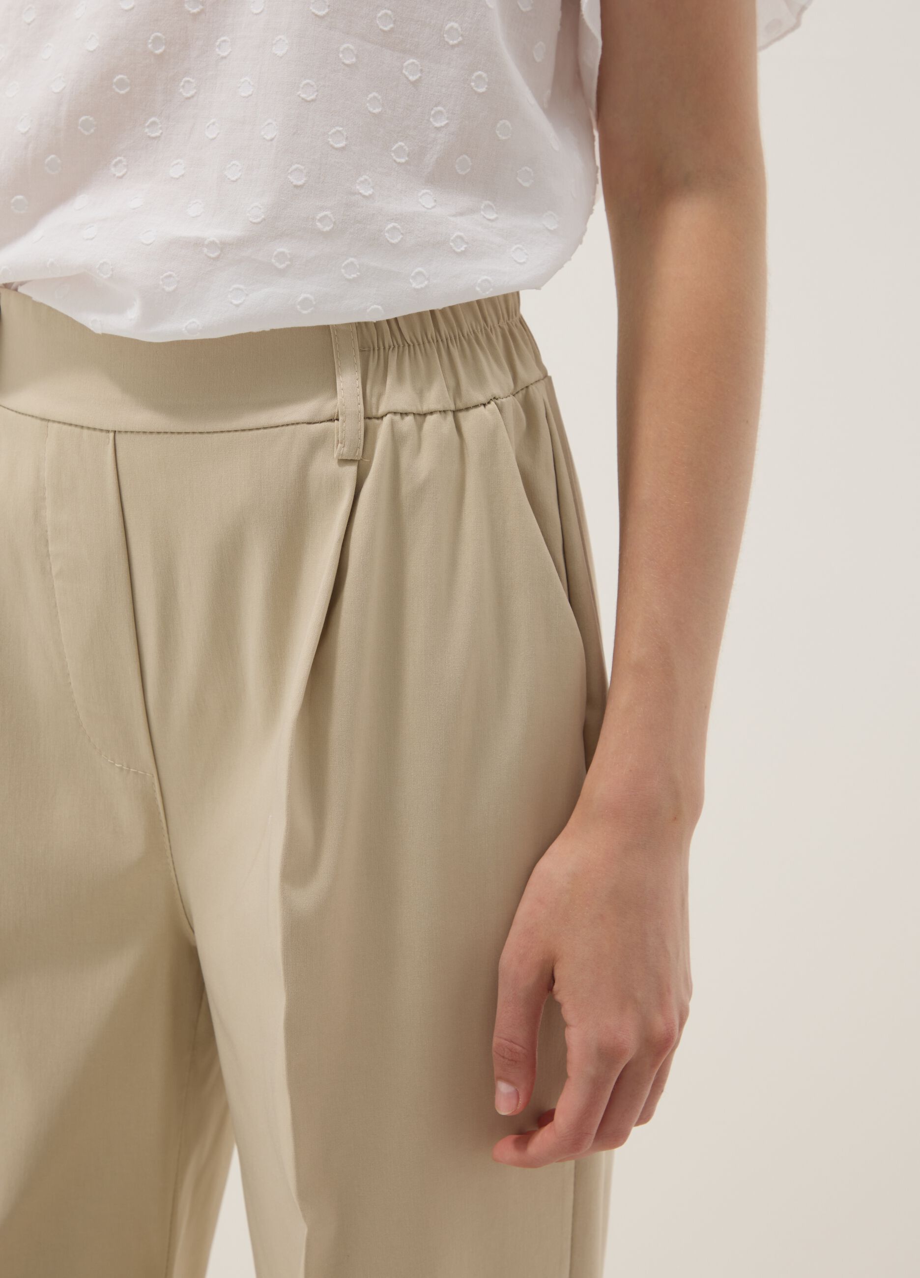 Beige stretch viscose palazzo trousers