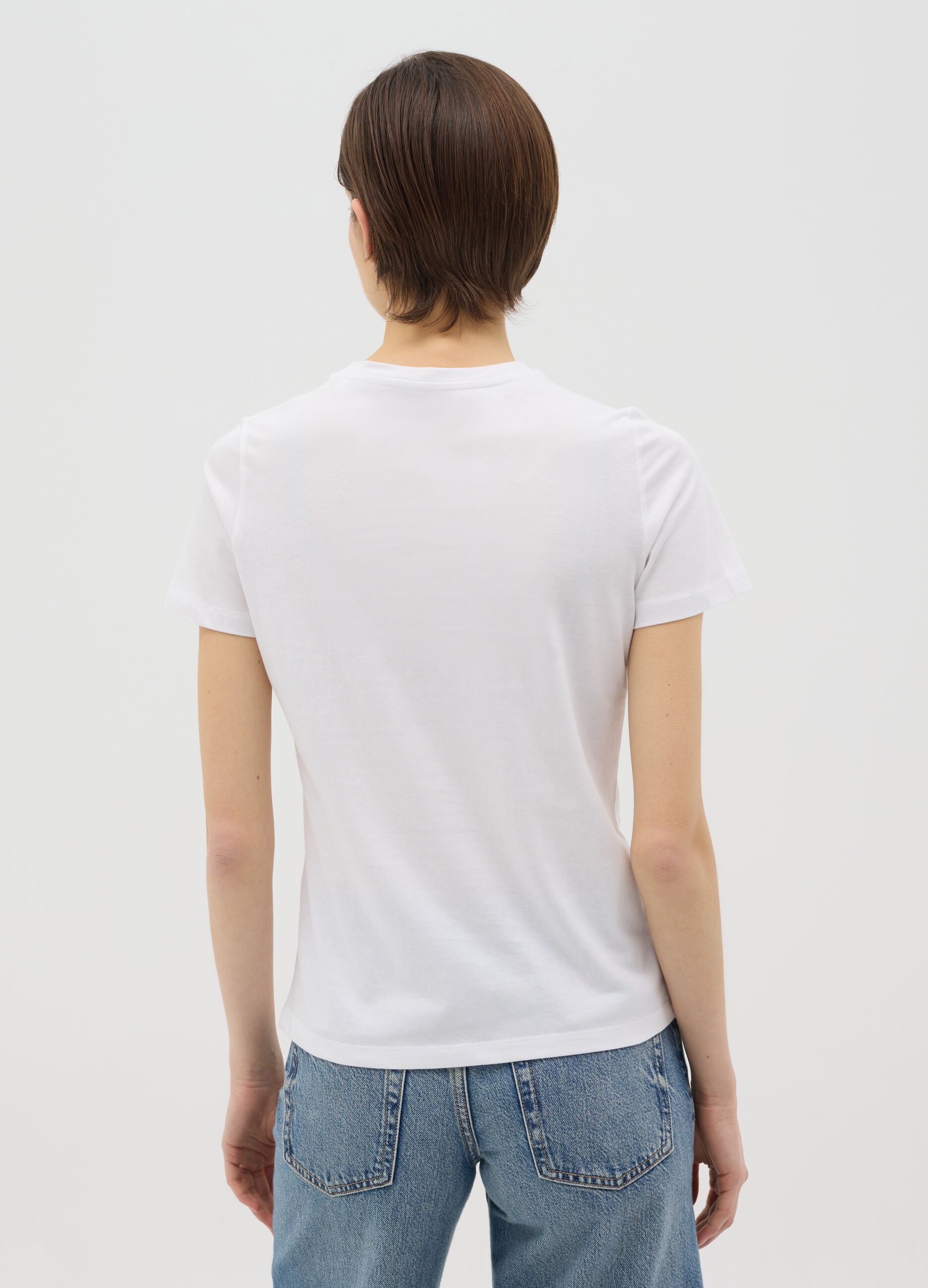 Black cotton T-shirt with foil print
