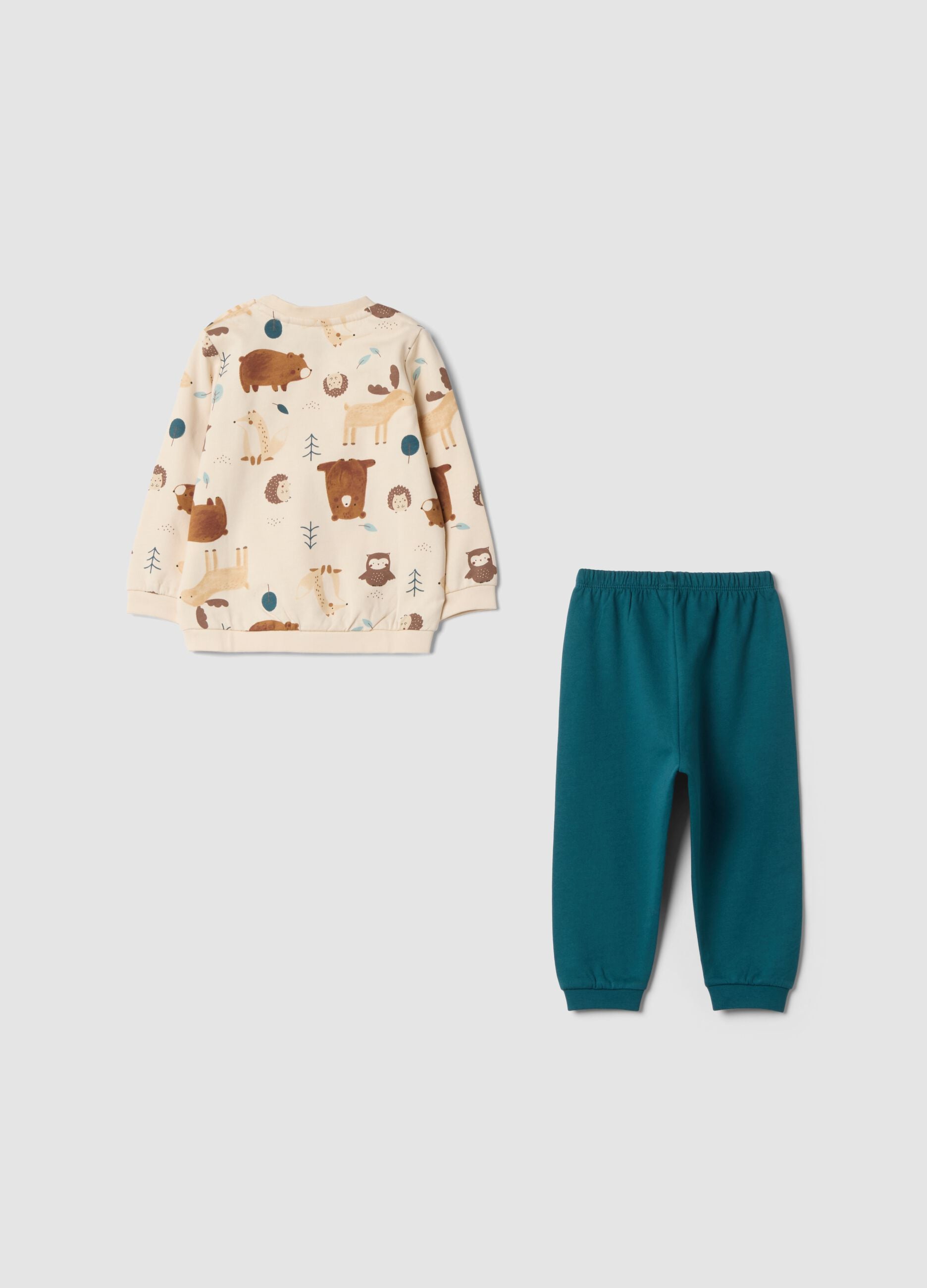 Green crew-neck pyjamas in pure organic cotton