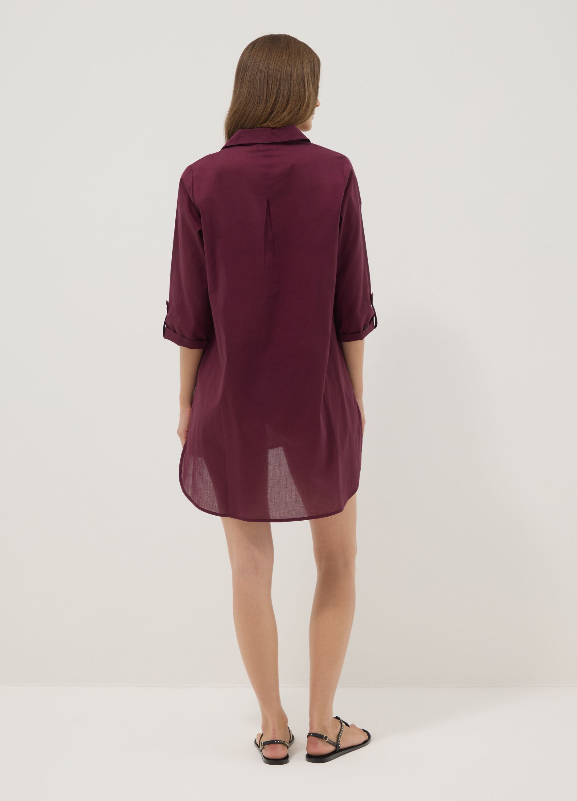 Purple pure organic cotton kaftan with V-neck