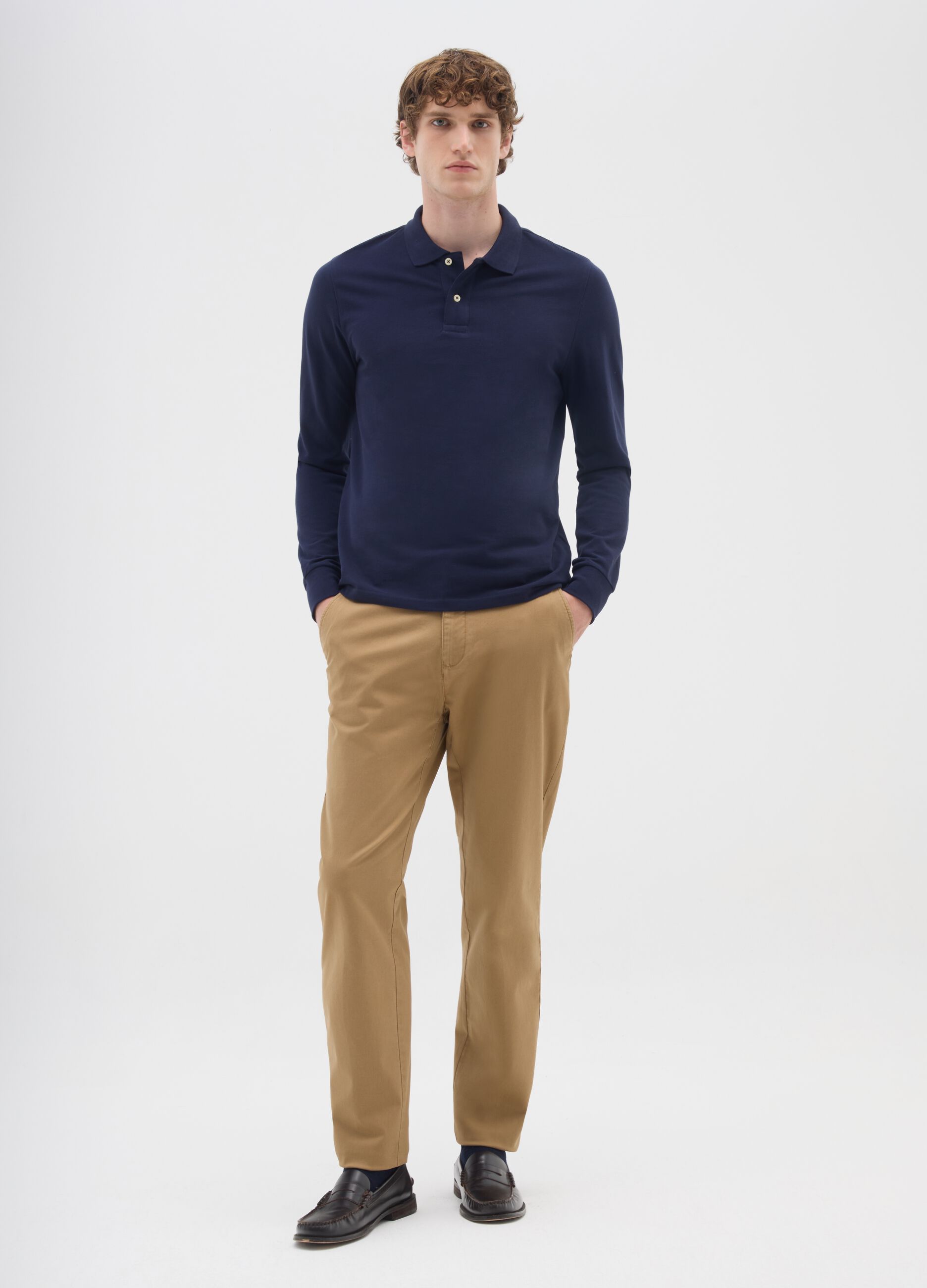 Beige Stretch Cotton Trousers Regular Fit