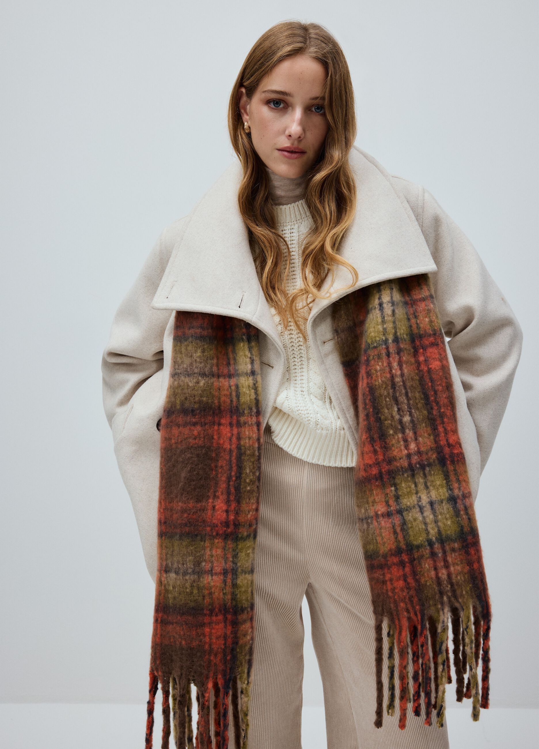 Multicoloured Checked Scarf with Fringes