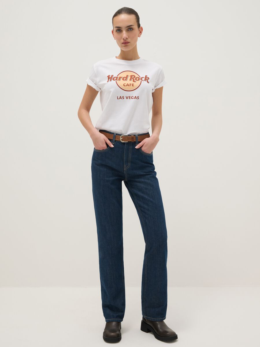 White Pure Cotton Regular Fit T-shirt with Hard Rock Cafe Logo_1