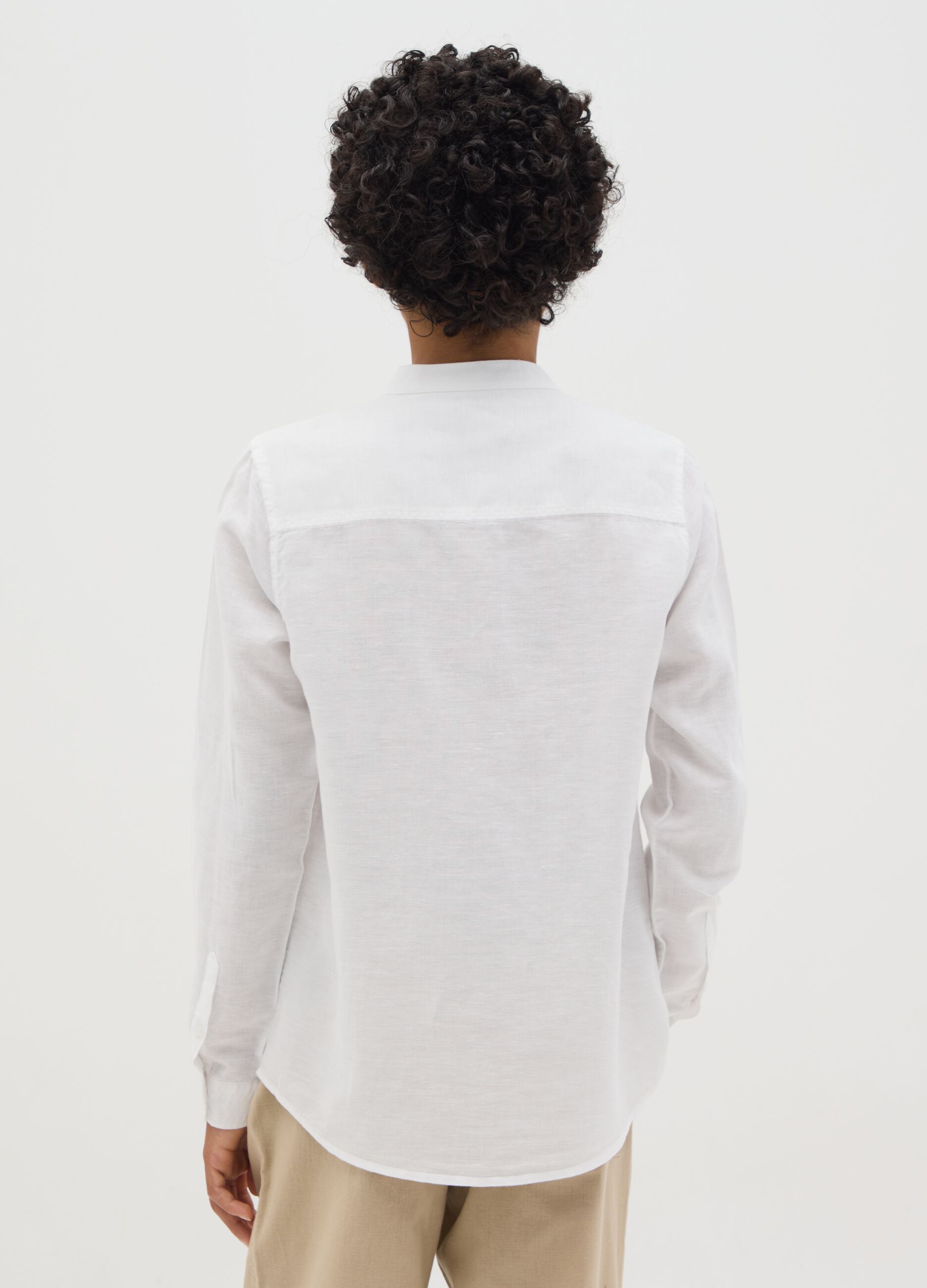 Boy's white linen-cotton blend shirt regular fit with classic collar
