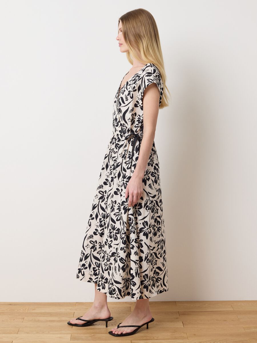 Long Printed White and Black Cotton Dress_2