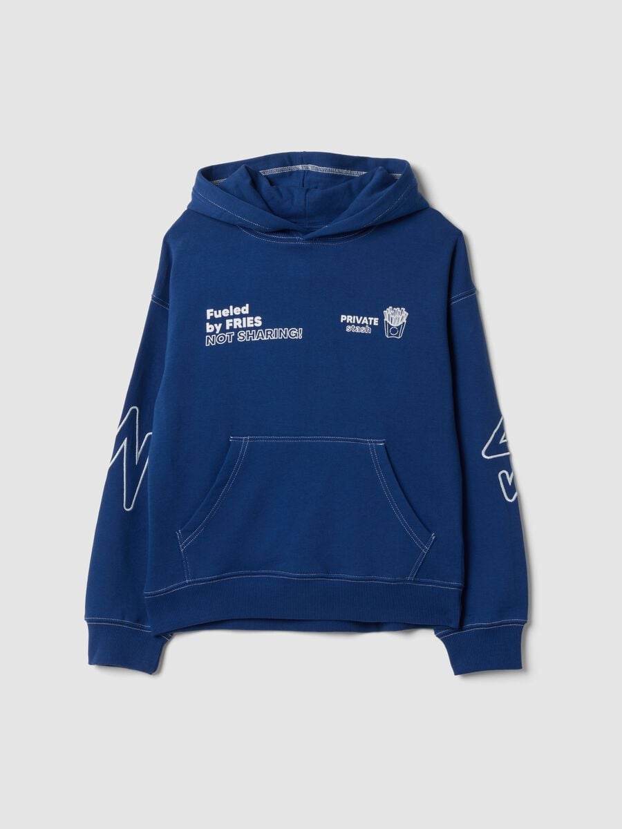 Navy blue pure cotton hoodie with prints, oversized fit_0