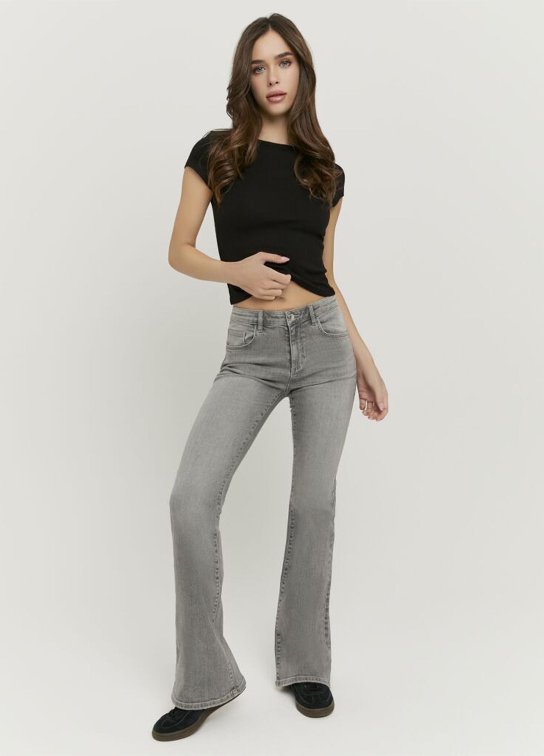 Grey stretch-cotton flared-leg jeans