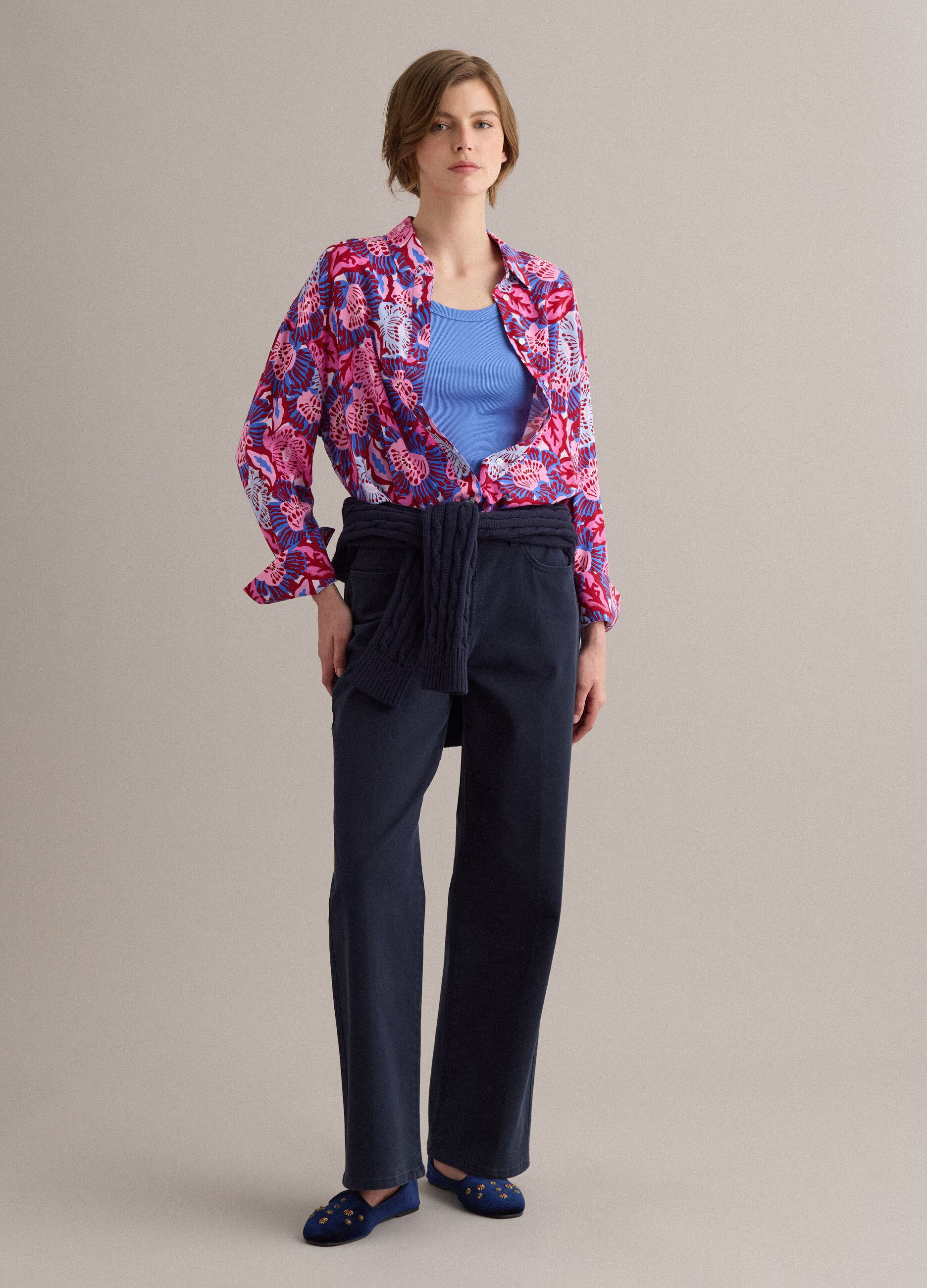 Camicia multicolor a maniche corte in pura viscosa