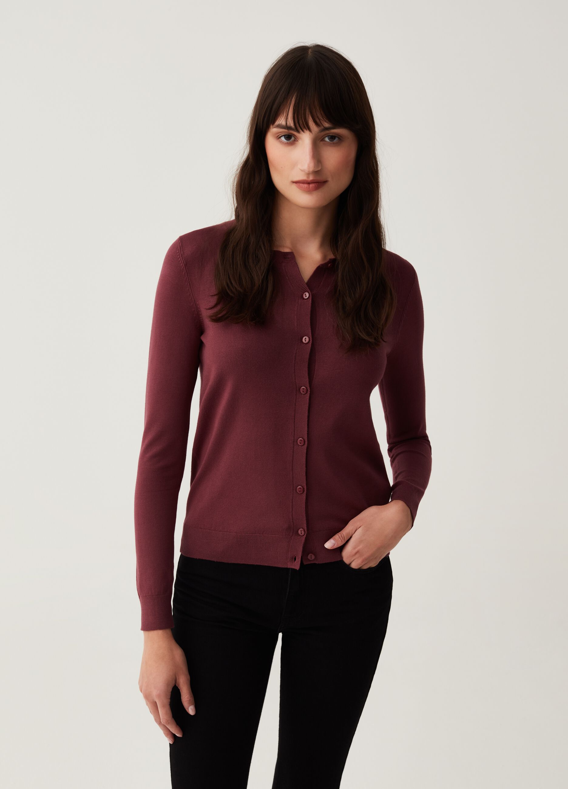 Cardigan girocollo tinta unita