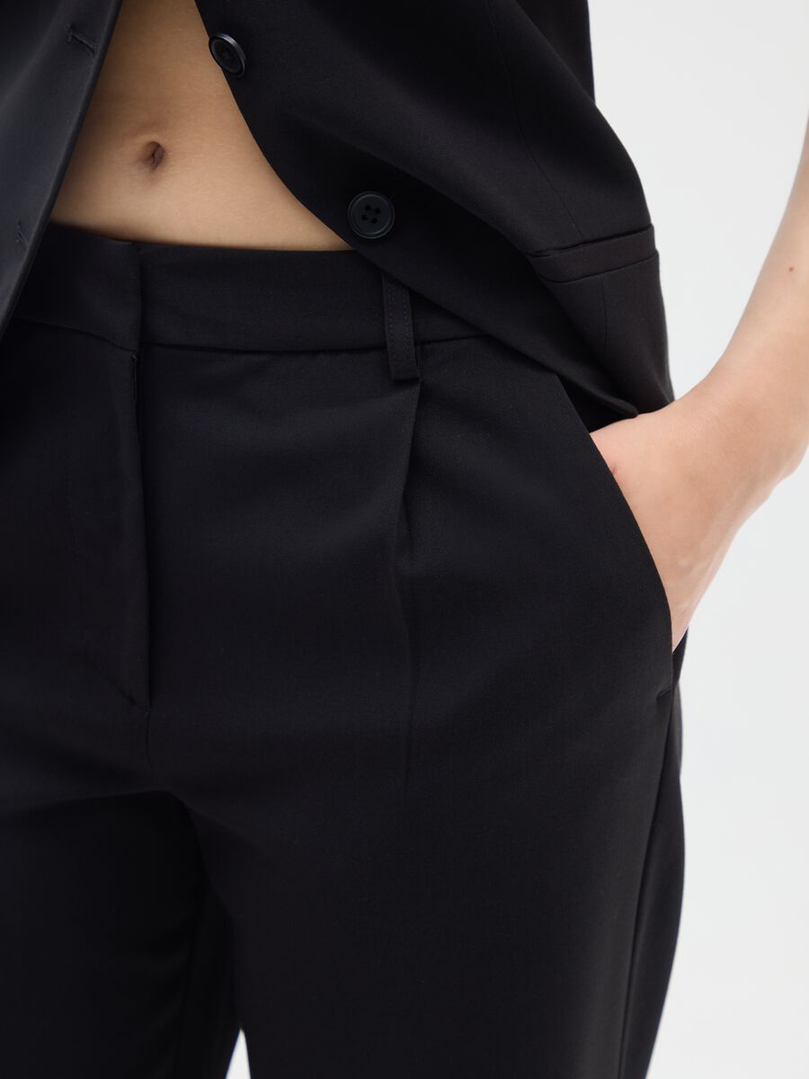 Straight Black Trousers with Elastic Waist_3