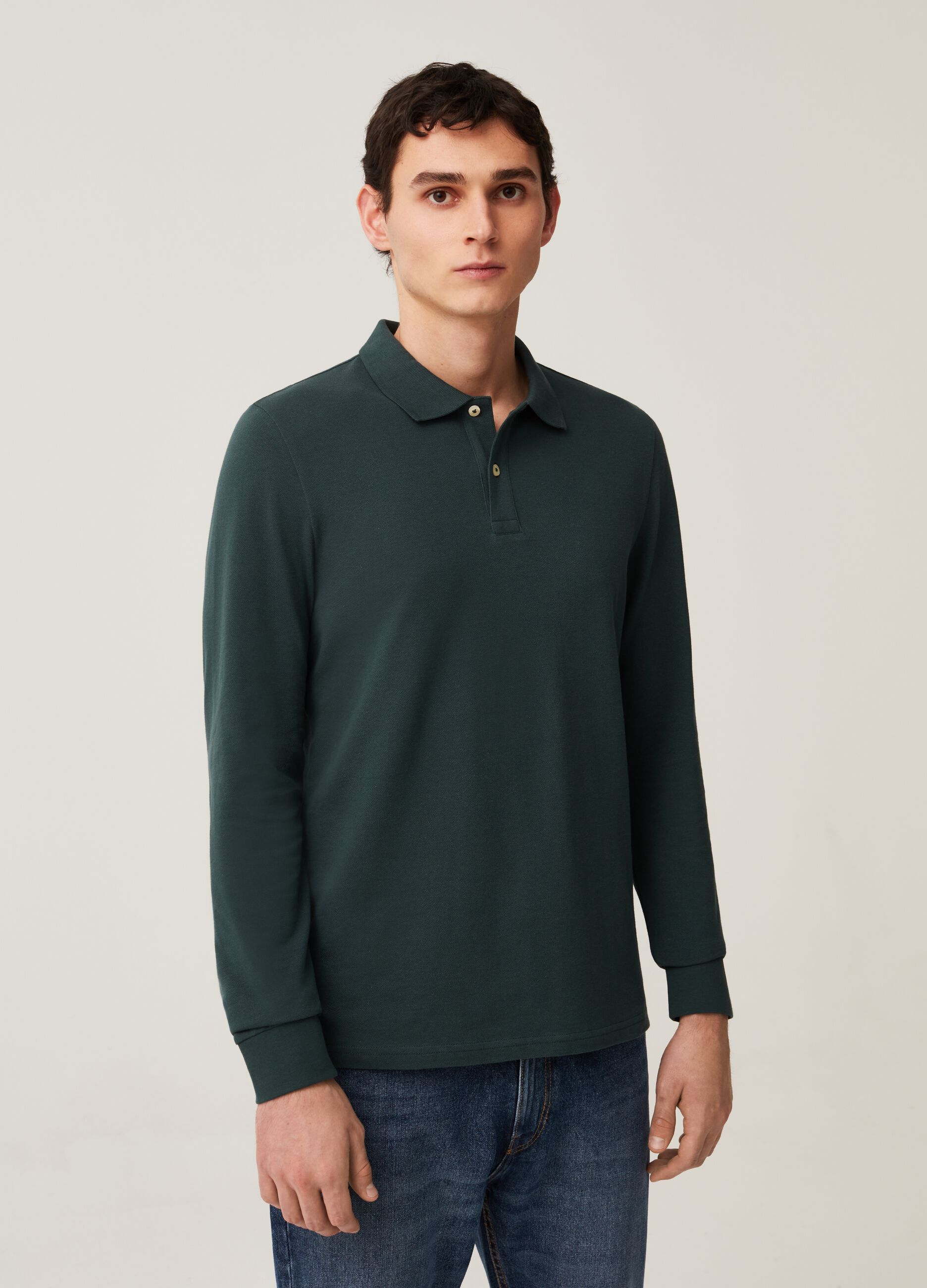 Long-sleeve polo shirt in cotton pique