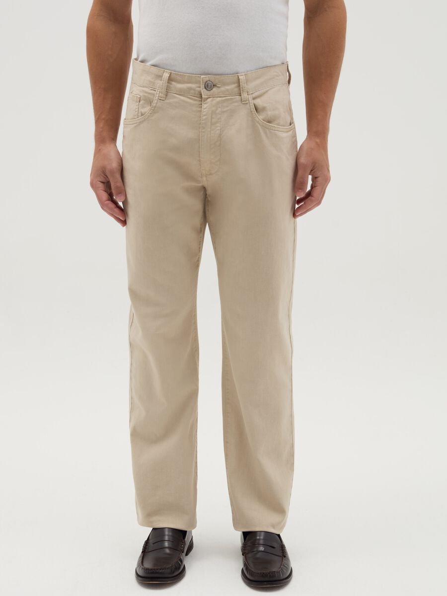 Trousers in linen and cotton with five pockets_1