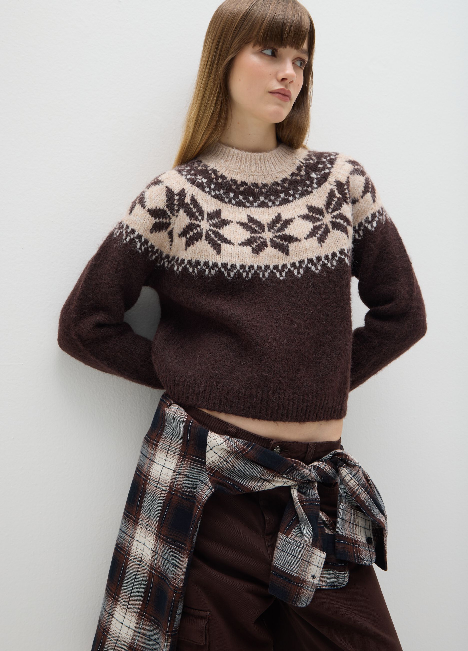 Brown Sweater with Star Pattern